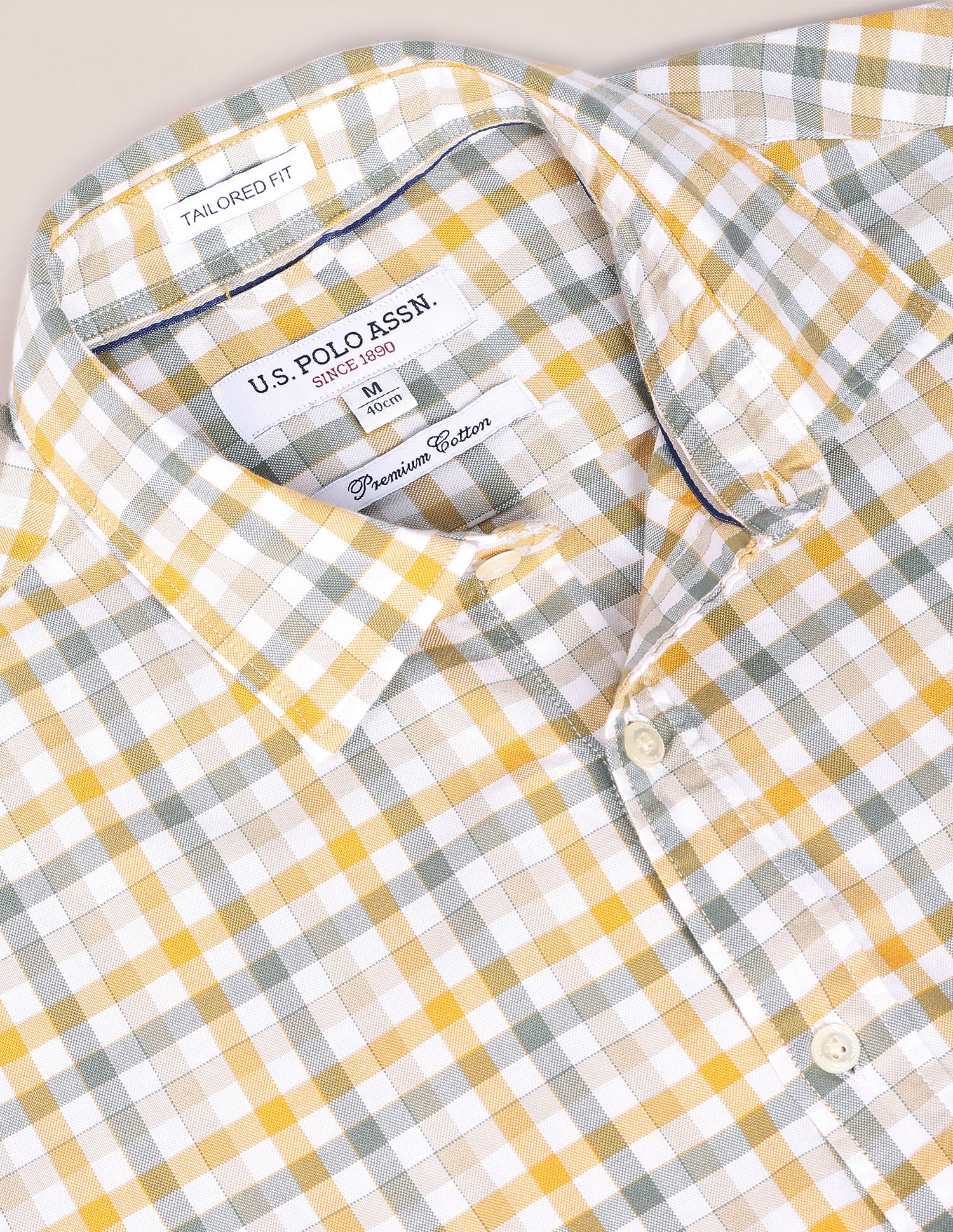 Grid Tattersall Check Cotton Casual Shirt Mustard and Green - U.S. POLO ASSN. | Large