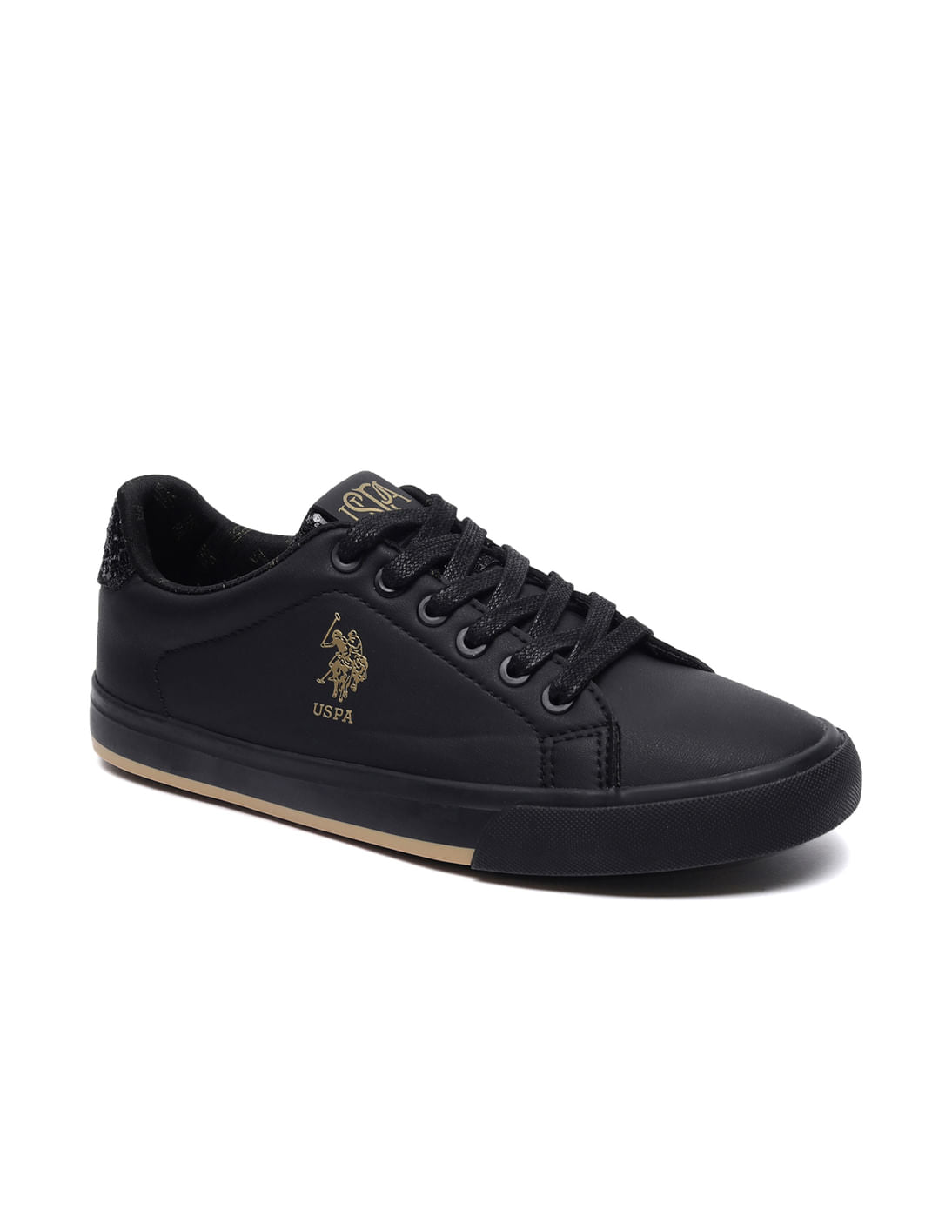 U.S. Polo Assn. Women Beverly 3.0 Solid Brand Logo Printed Sneakers Black - U.S. POLO ASSN. | Large