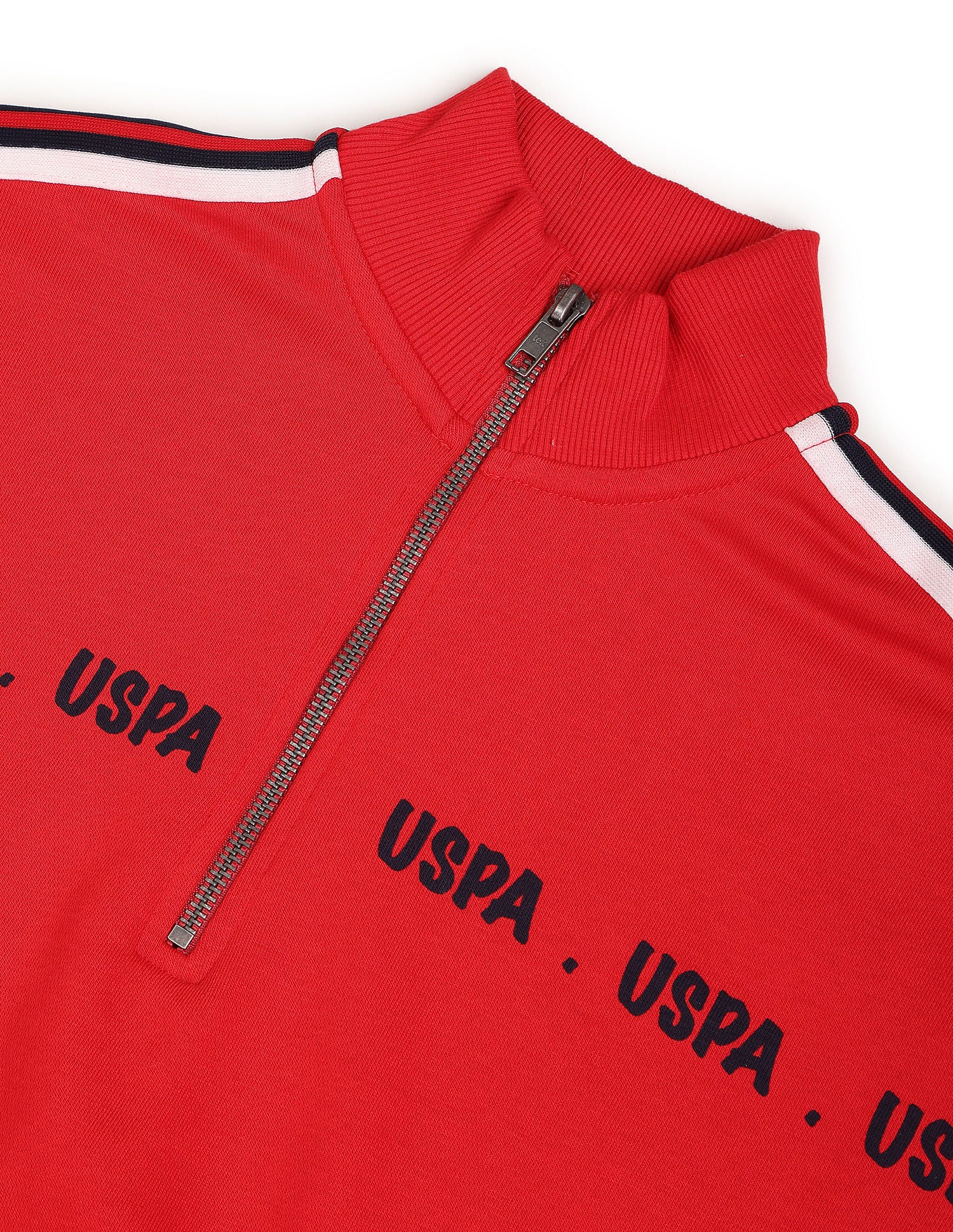 High Neck Striped Sleeve Brand Print Sweatshirt Red - U.S. Polo Assn. India | Large