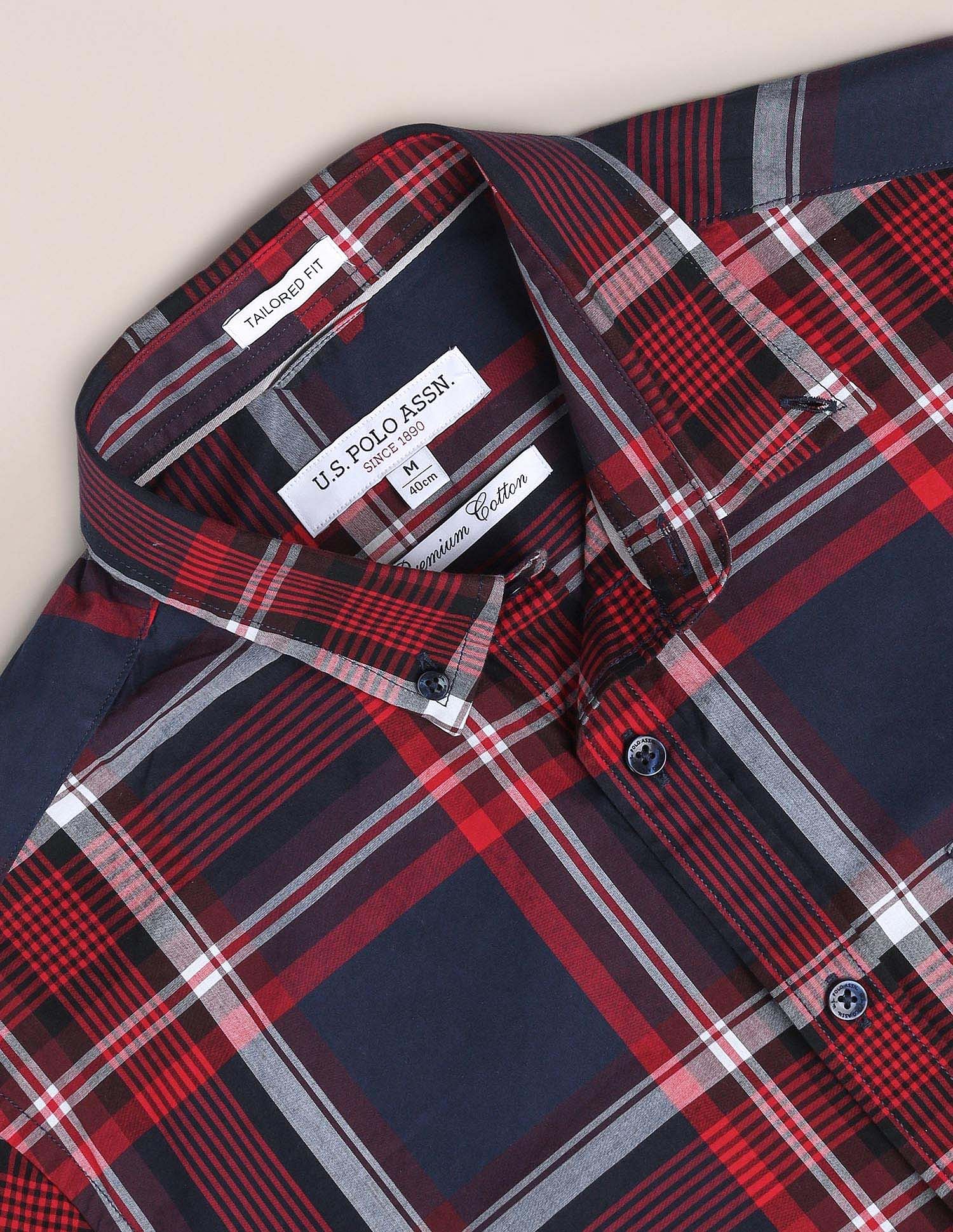 Tartan Check Premium Cotton Shirt Navy and Red - U.S. Polo Assn. India | Large