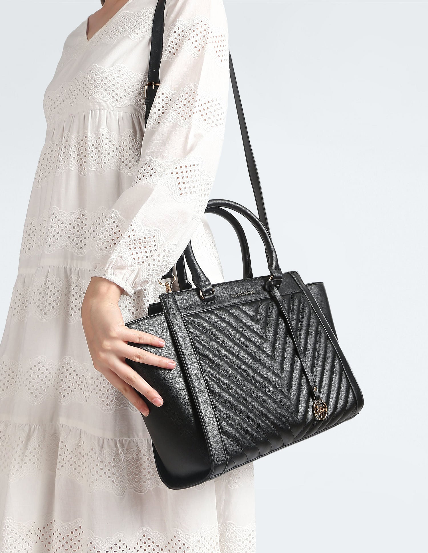 Chevron Quilted Structured Handbag Black - U.S. POLO ASSN. | Large