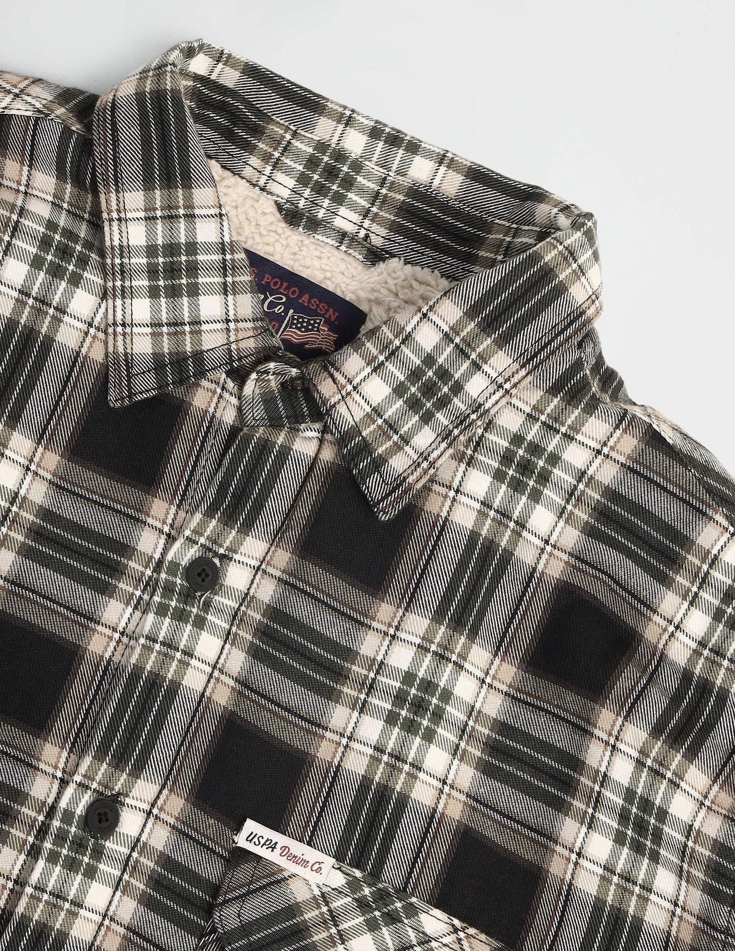 Slim Fit Checked Twill Shacket Green - U.S. Polo Assn. India | Large