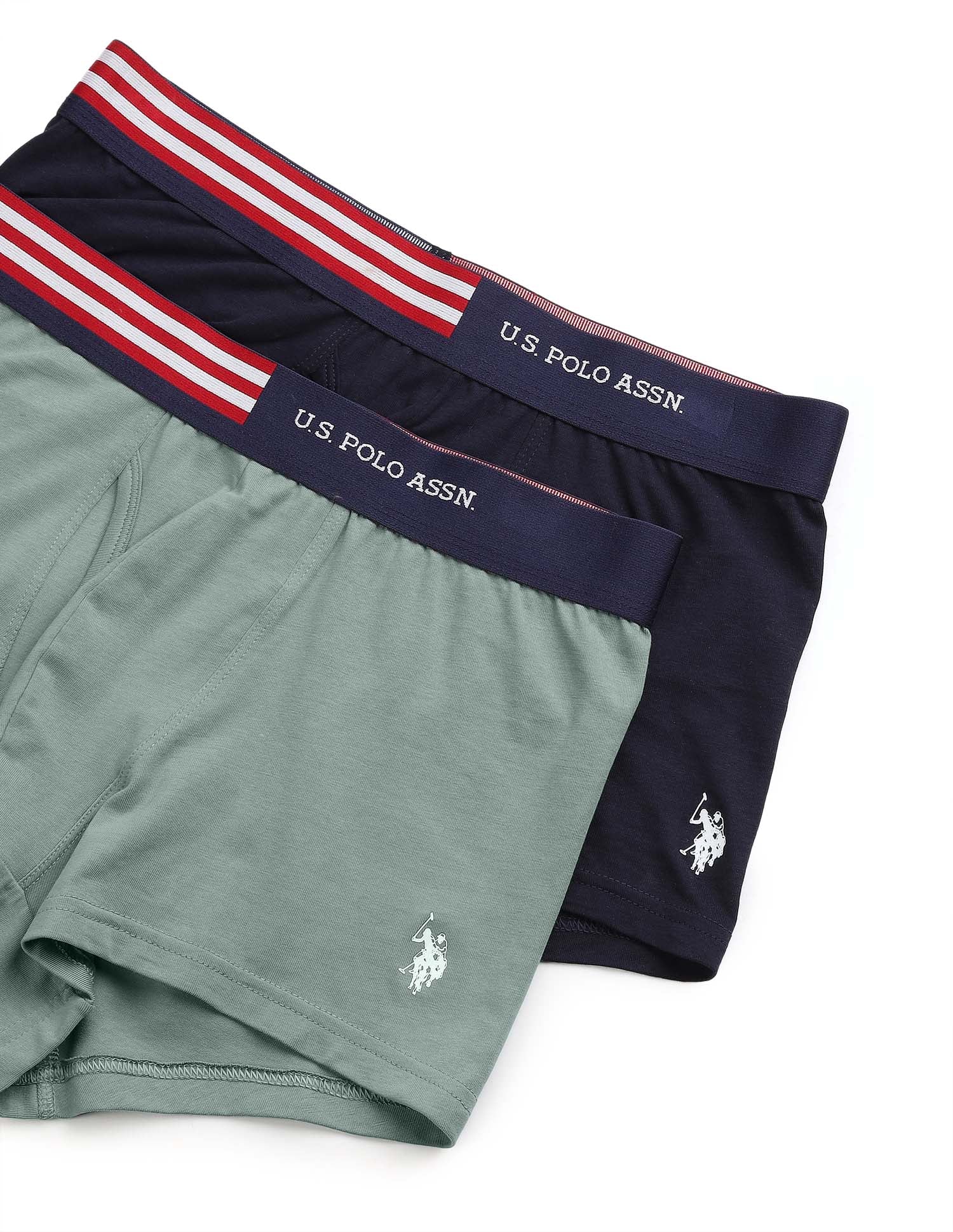 Striped Waistband OET19 Trunks - Pack Of 2 Uspa Navy and Chinon Green - U.S. Polo Assn. India | Large