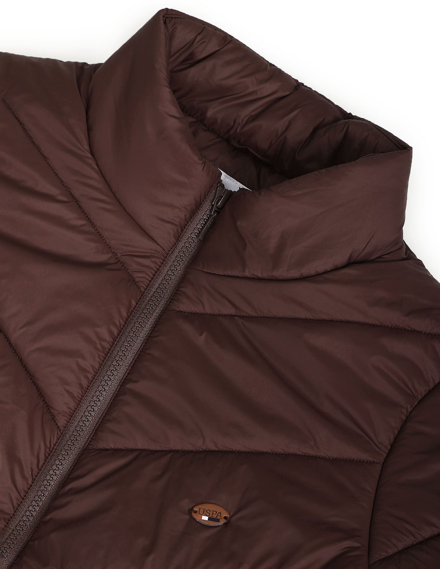 High Neck Longline Puffer Jacket Brown - U.S. POLO ASSN. | Large