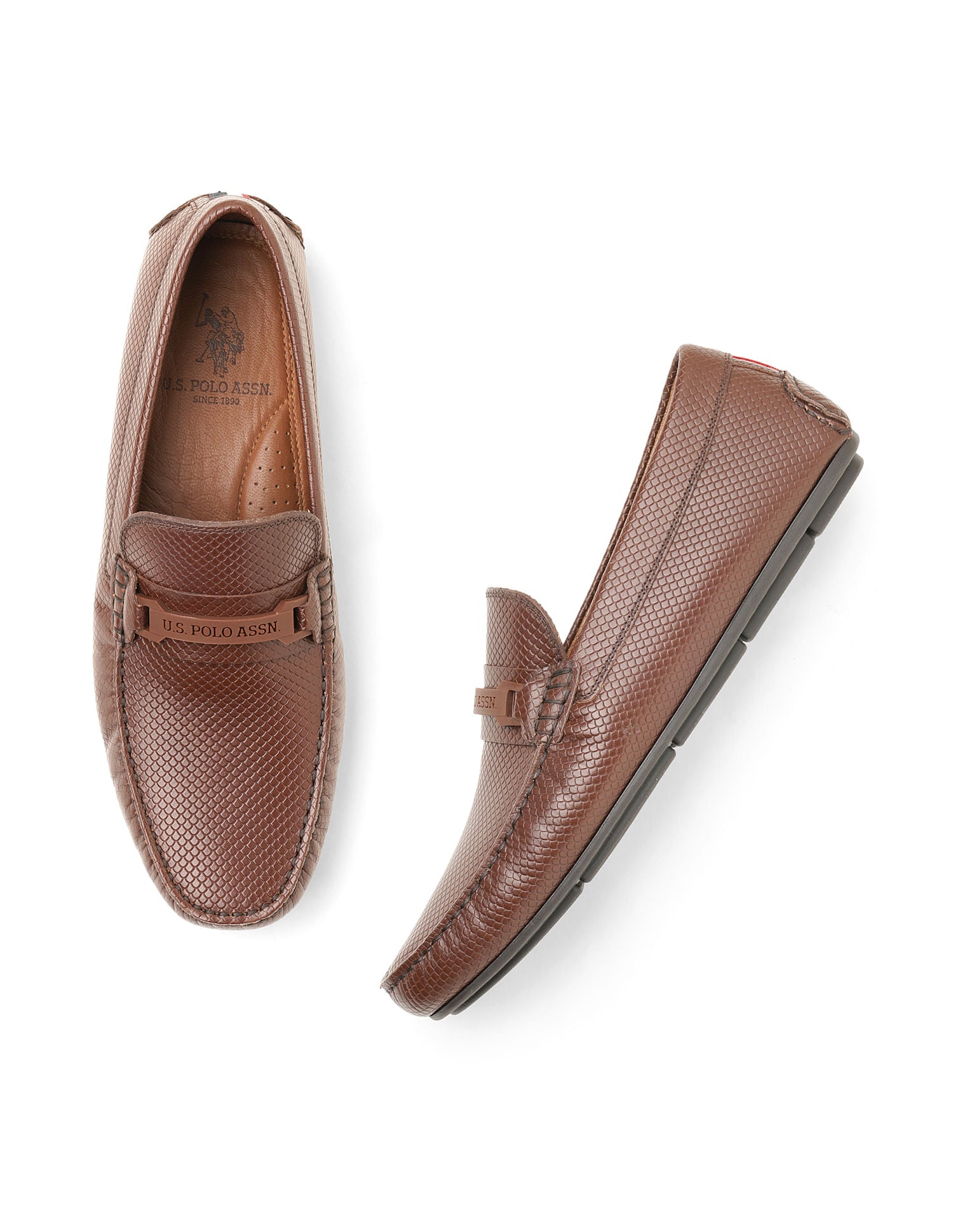 Men Perforated Leather Terren Loafers Brown - U.S. Polo Assn. India | Large