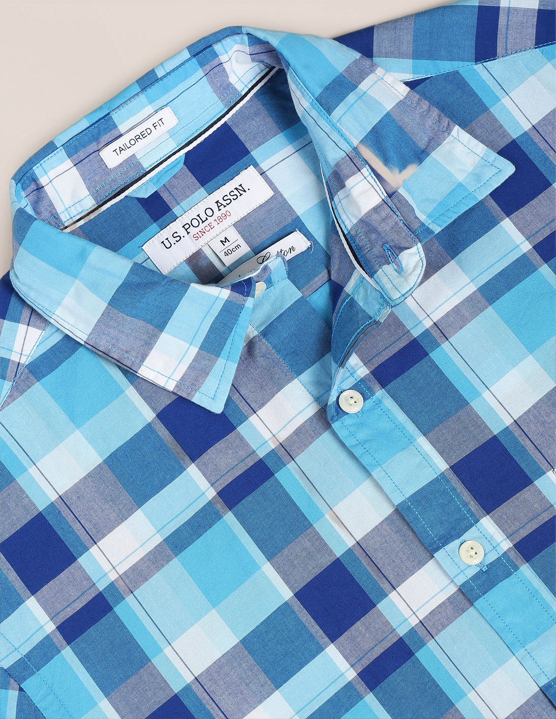 Spread Collar Checked Shirt Blue - U.S. Polo Assn. India | Large