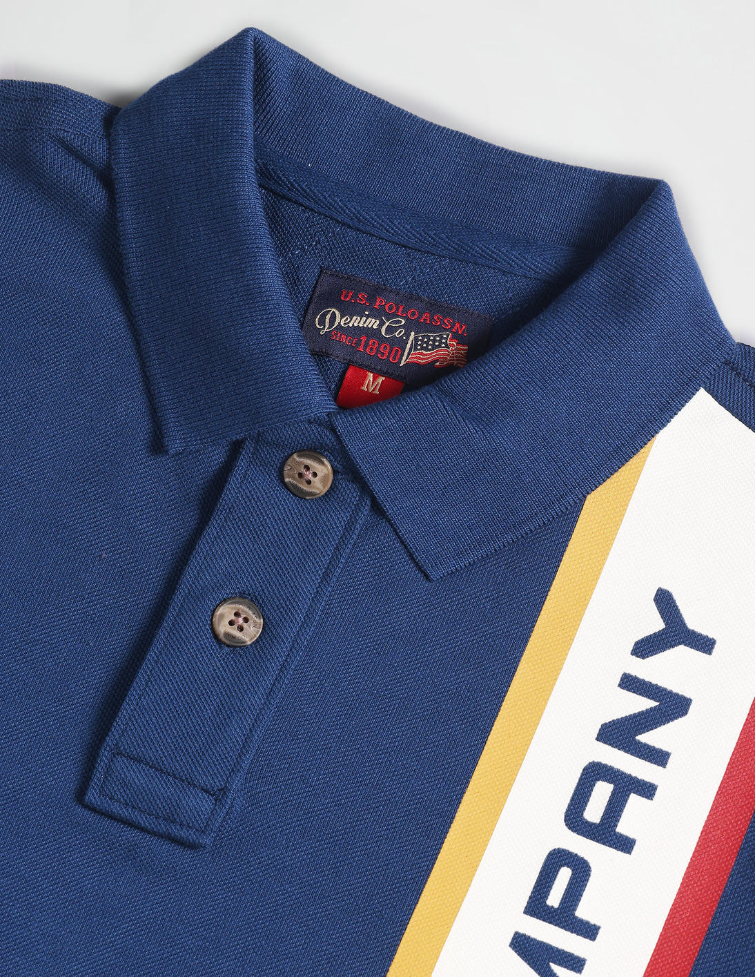 Ribbed Collar Brand Print Polo Shirt Navy - U.S. Polo Assn. India | Large