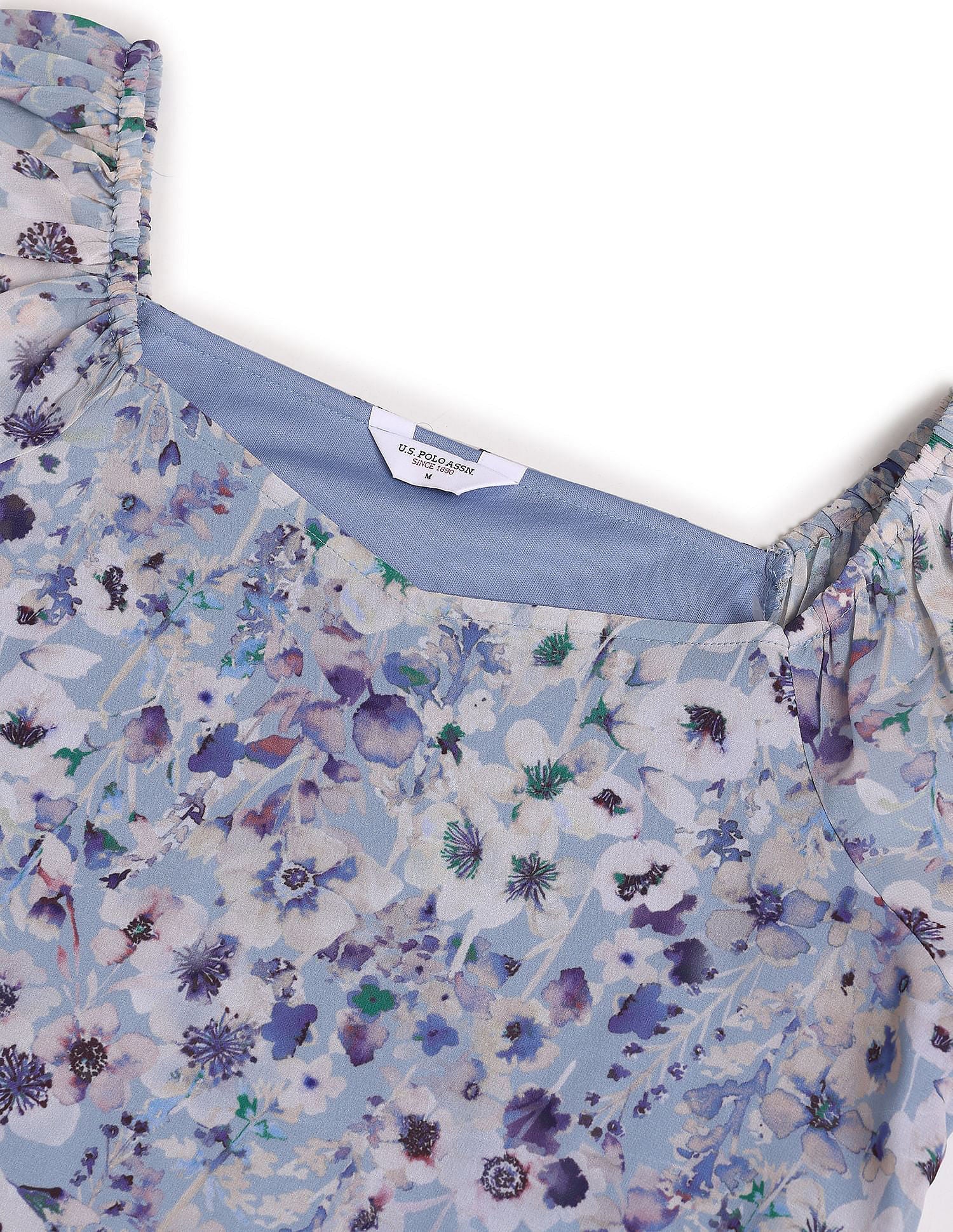 Square Neck Floral Print Woven Top Blue - U.S. Polo Assn. India | Large