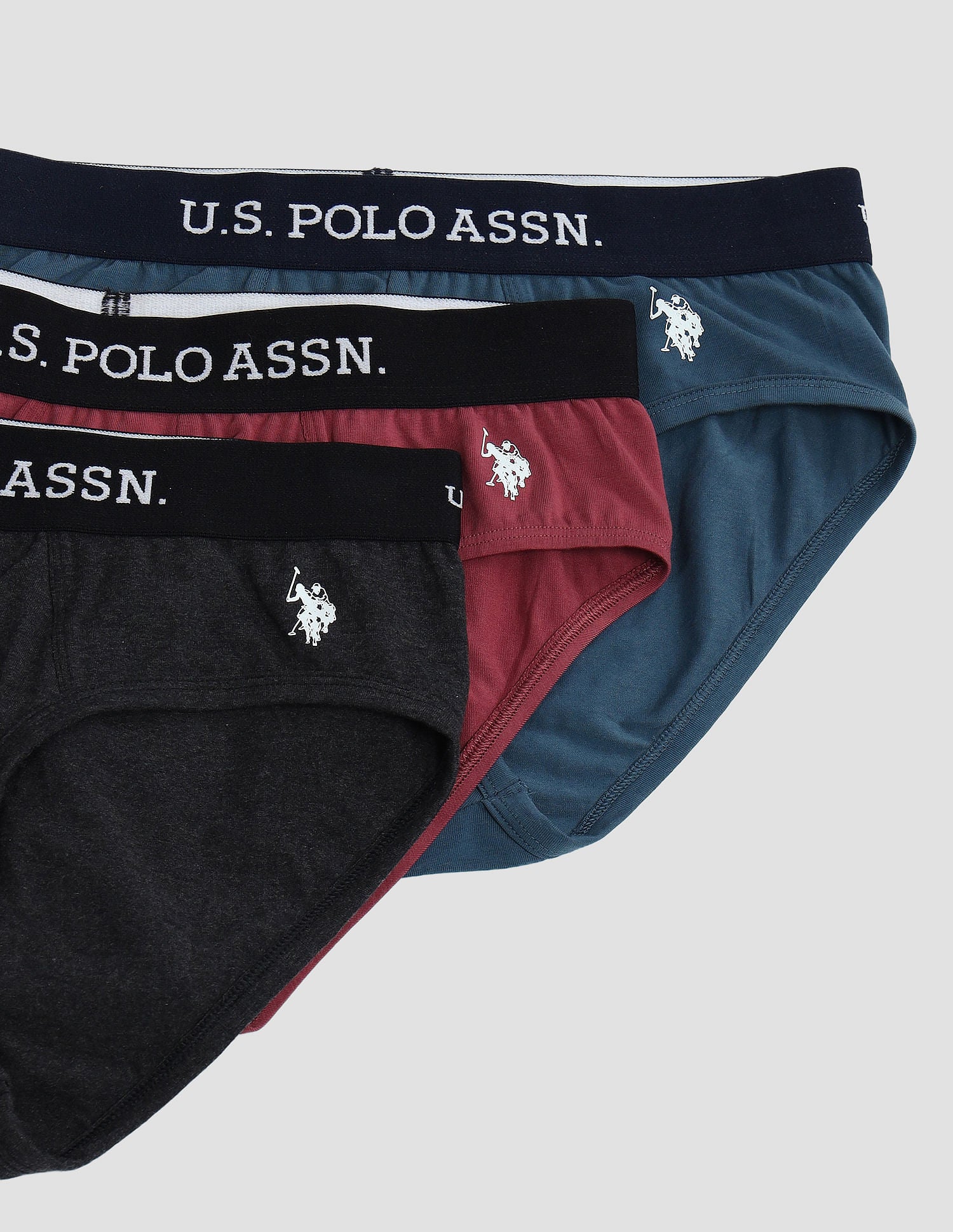 Elasticized Waist Solid OEB13 Briefs - Pack Of 3 Navy, Grey and purple - U.S. POLO ASSN. | Large