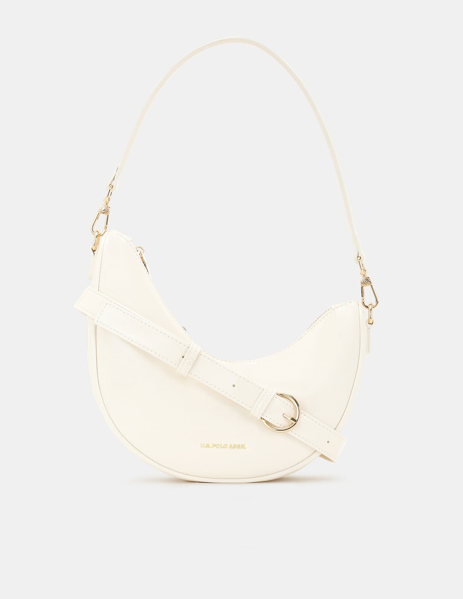 Women Belle Half-Moon Shoulder Bag with Patent Finish White - U.S. POLO ASSN. | Large