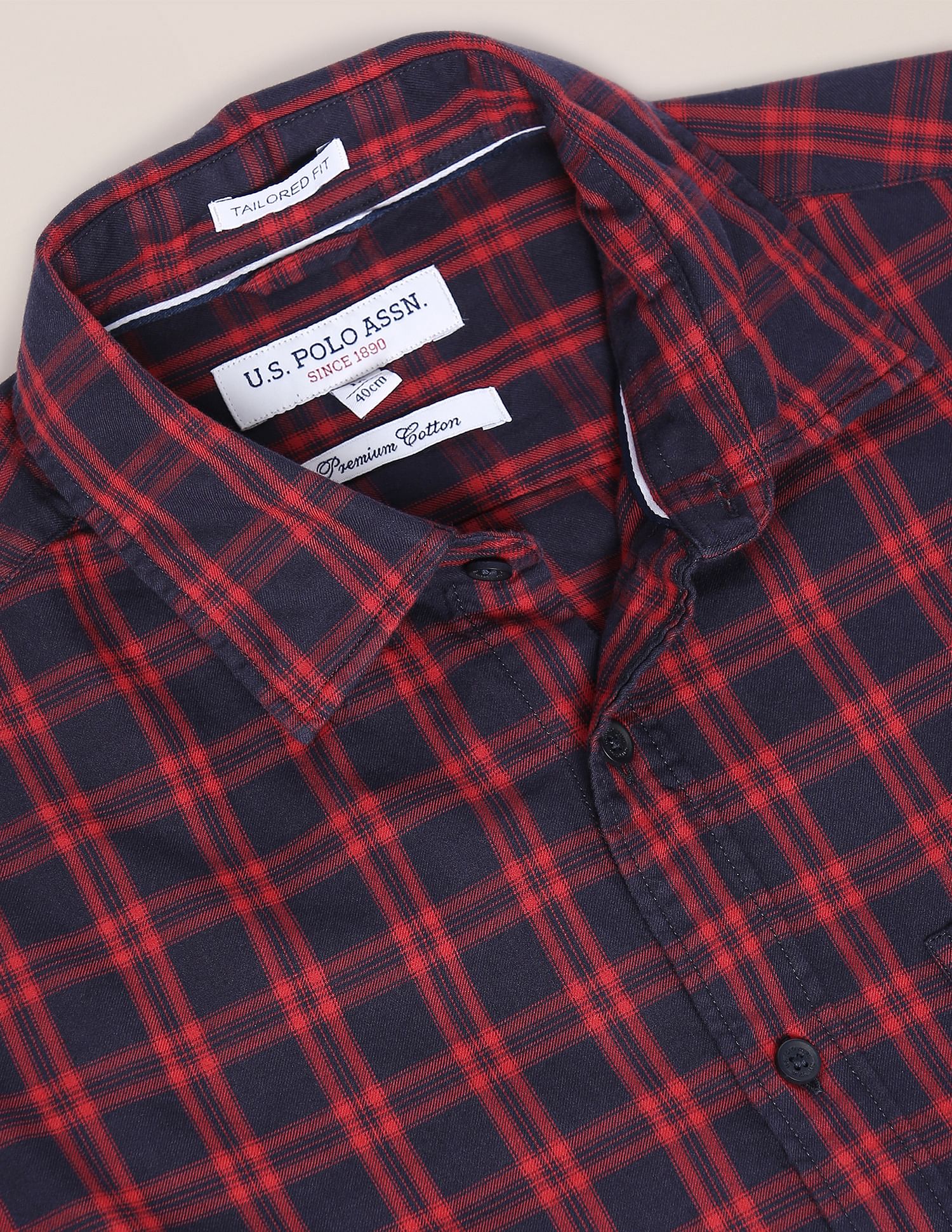 Tailored Fit Tartan Check Casual Shirt Navy - U.S. Polo Assn. India | Large