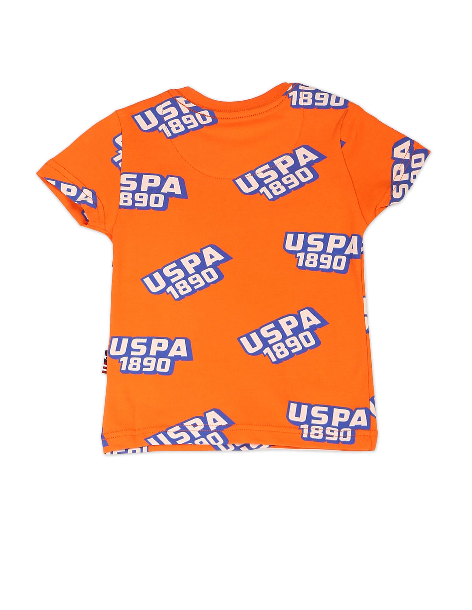 Crew Neck All Over Brand Print T-Shirt Orange - U.S. POLO ASSN. | Large