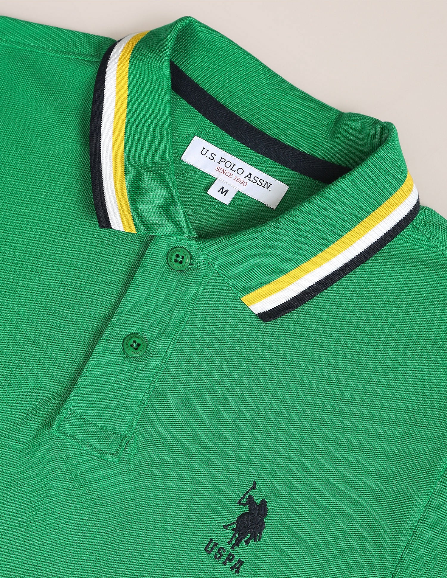 Striped Collar Slim Polo Shirt Green - U.S. Polo Assn. India | Large