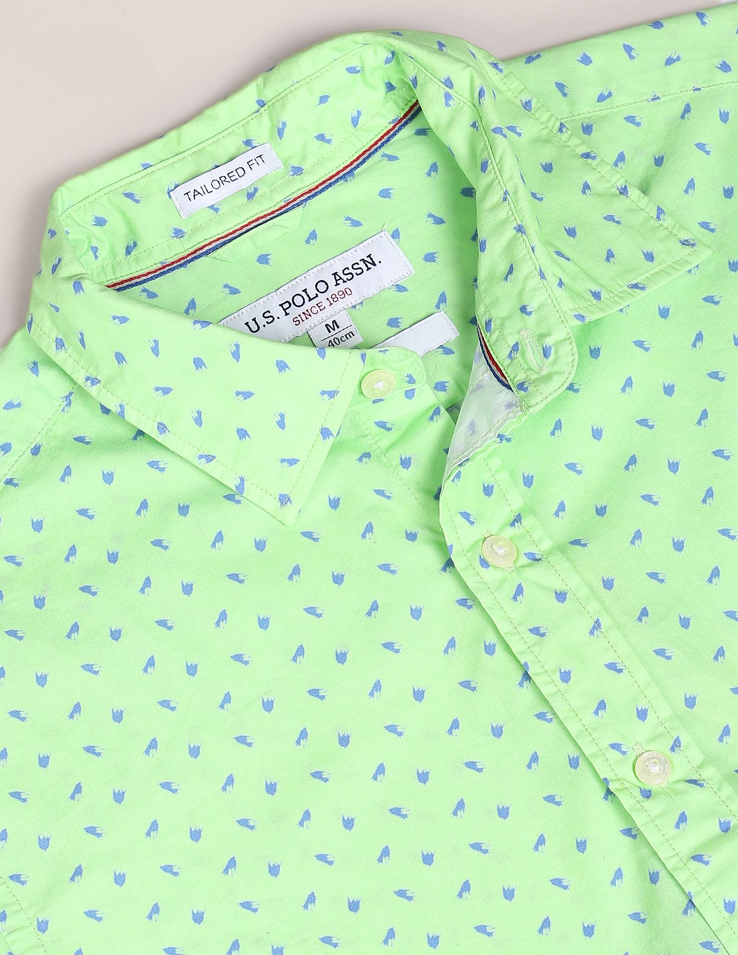 Rounded Cuff Cotton Printed Casual Shirt Green - U.S. Polo Assn. India | Large