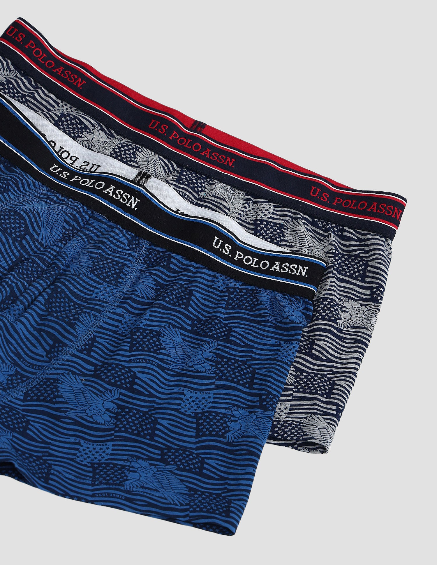 Elasticized Waist Printed I616 Trunks - Pack Of 2 Fedral Blue and Grey Melange - U.S. POLO ASSN. | Large