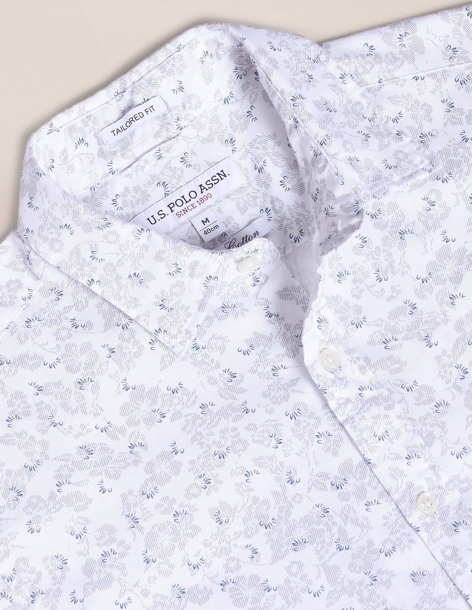 Floral Print Dobby Shirt White and Blue - U.S. POLO ASSN. | Large