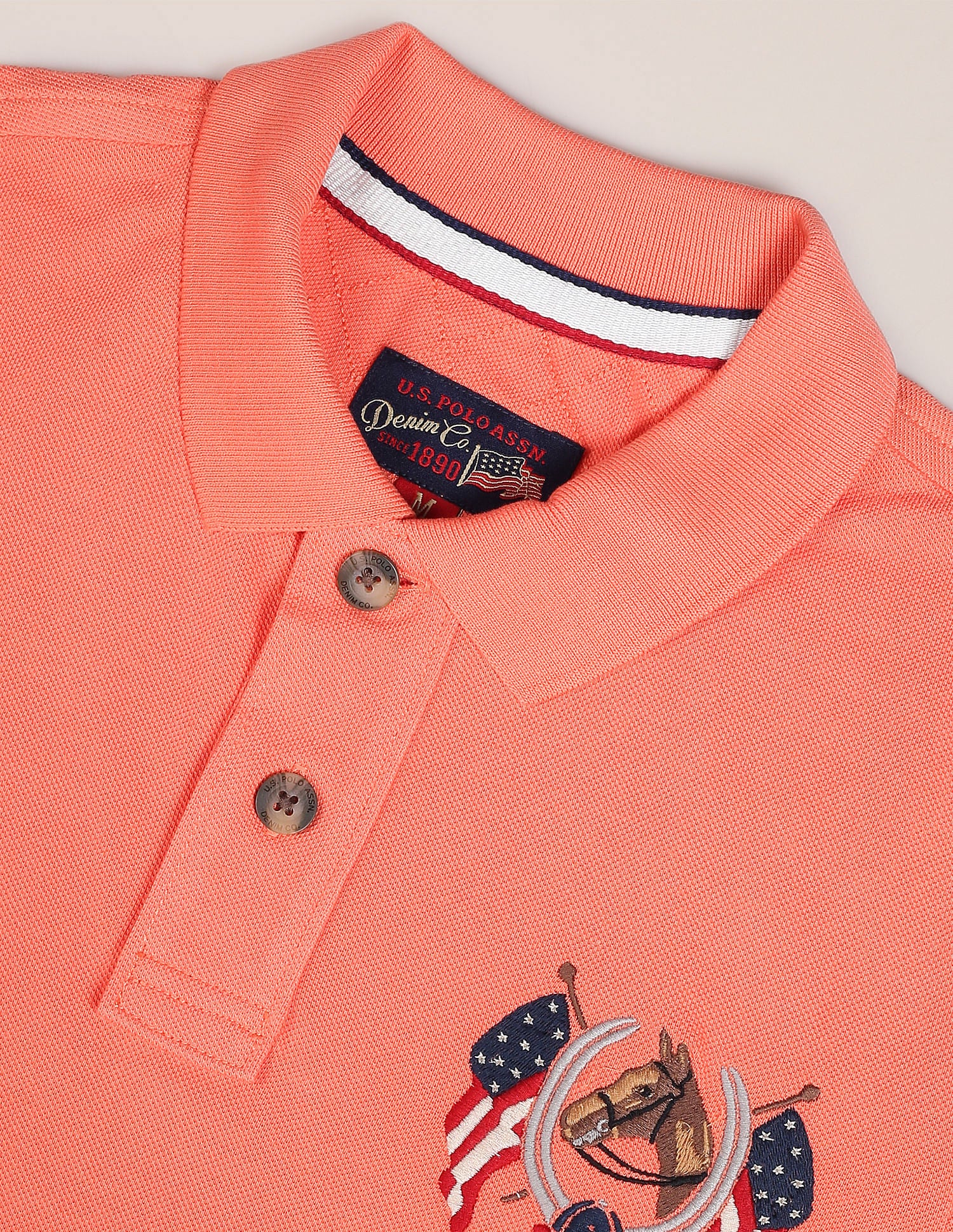 Cotton Solid Polo Shirt Peach - U.S. Polo Assn. India | Large