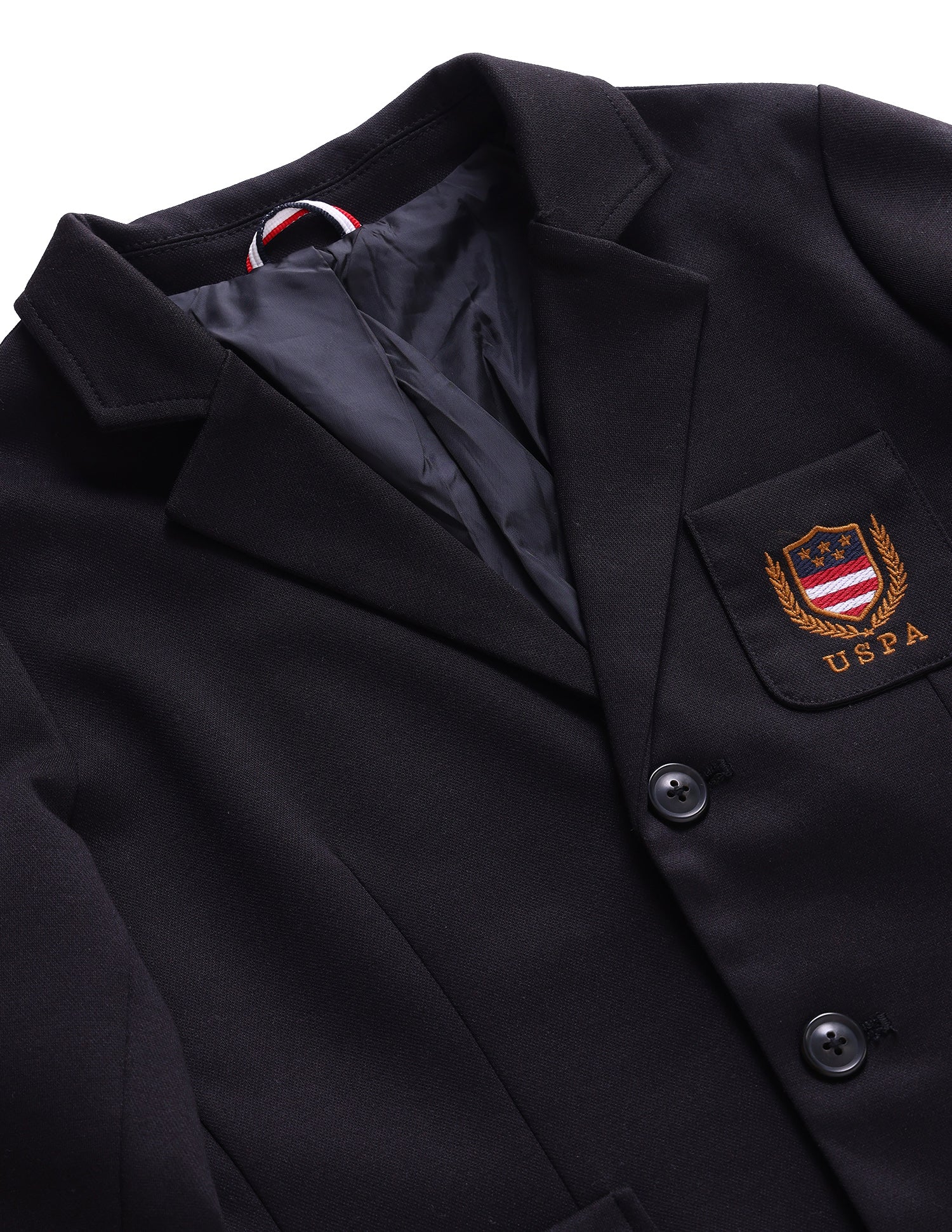 Boys Black Notch Lapel Collar Casual Blazer Jacket Black - U.S. POLO ASSN. | Large