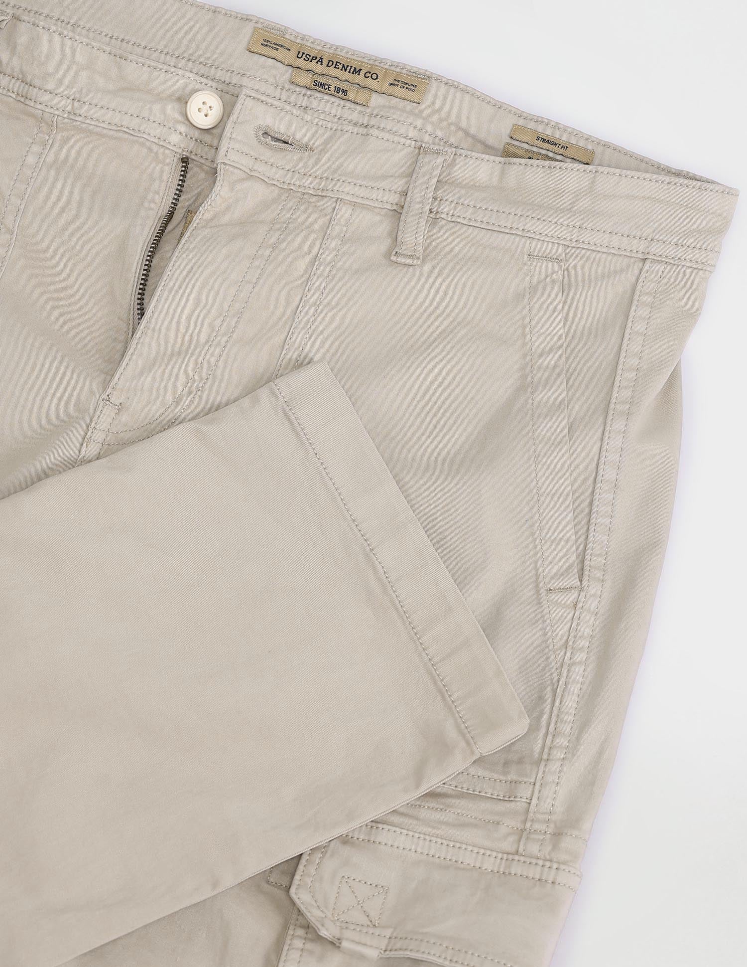 Solid Straight Fit Trousers Stone - U.S. Polo Assn. India | Large