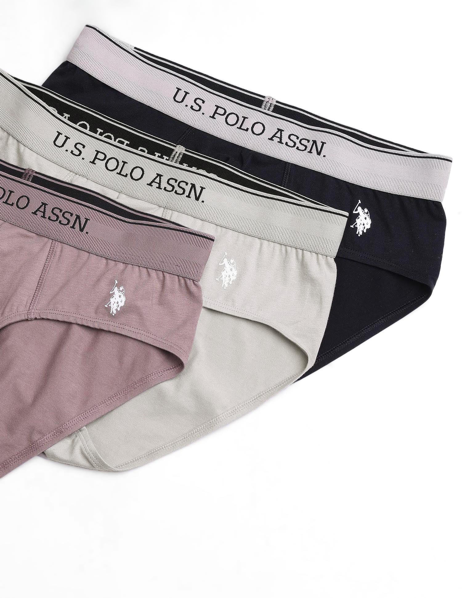 Solid Low Rise OEB15 Briefs - Pack Of 3 Oatmeal, Black and Antler - U.S. POLO ASSN. | Large