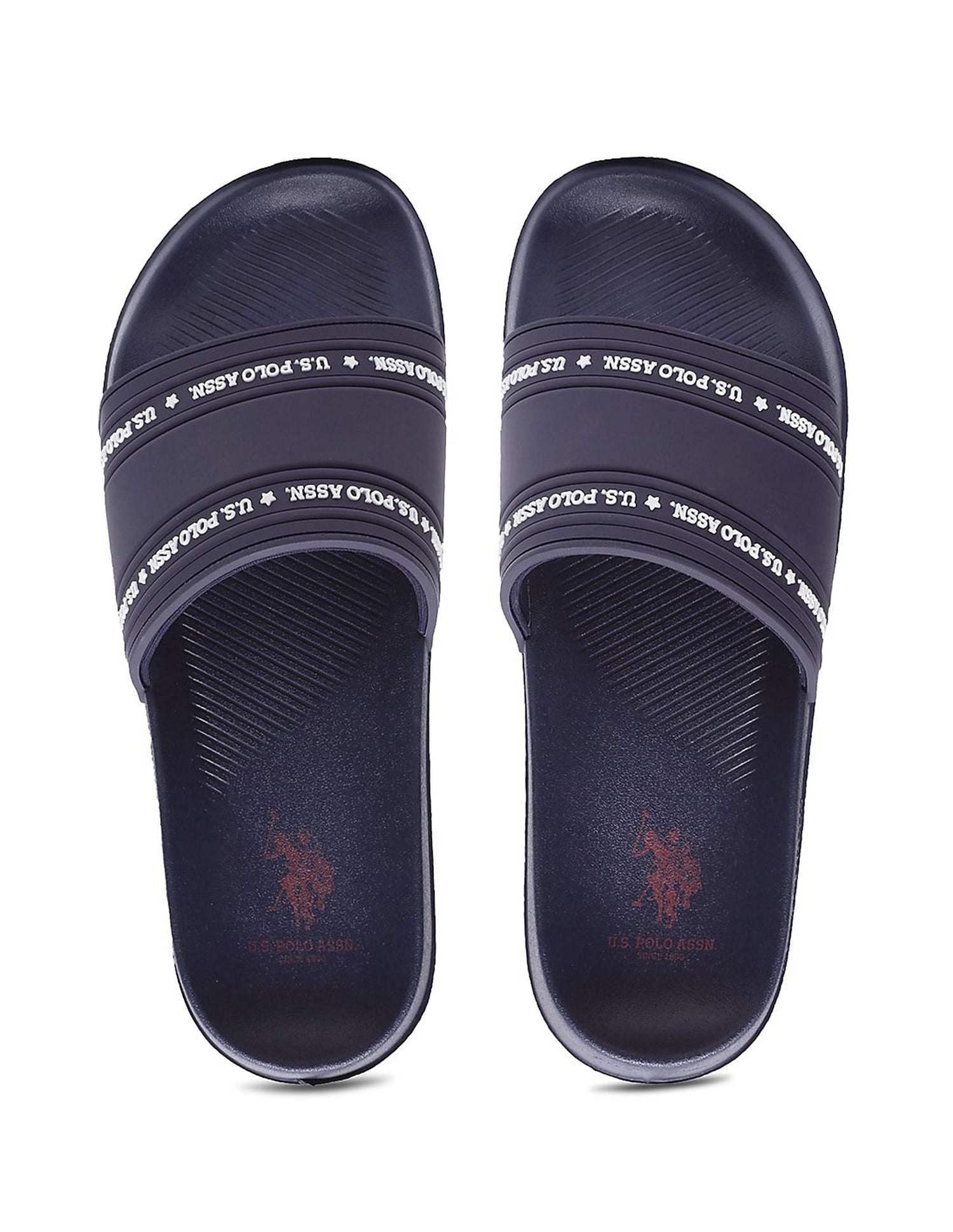 Men Brand Print Vamp Strap Wode 3.0 Slides Navy - U.S. Polo Assn. India | Large