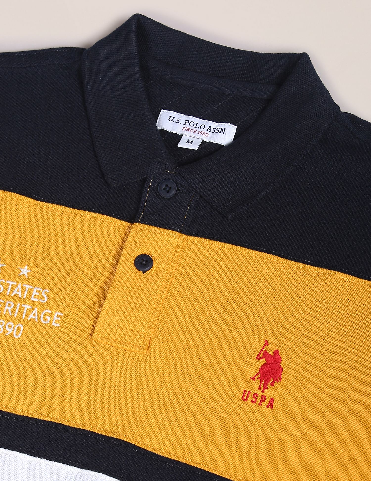 Colour Block Panelled Cotton Polo Shirt Navy and Yellow - U.S. POLO ASSN. | Large