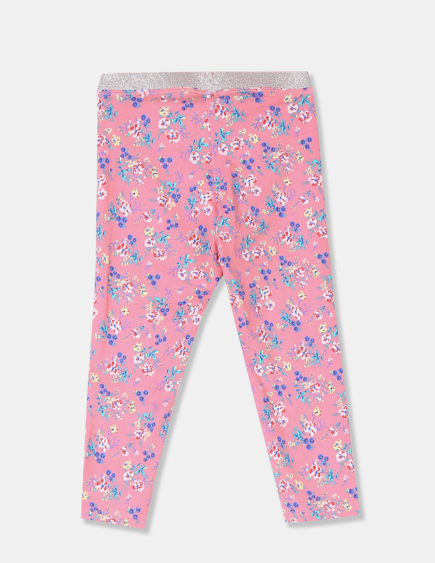 Girls Pink Shimmery Waistband Floral Print Leggings Pink - U.S. POLO ASSN. | Large