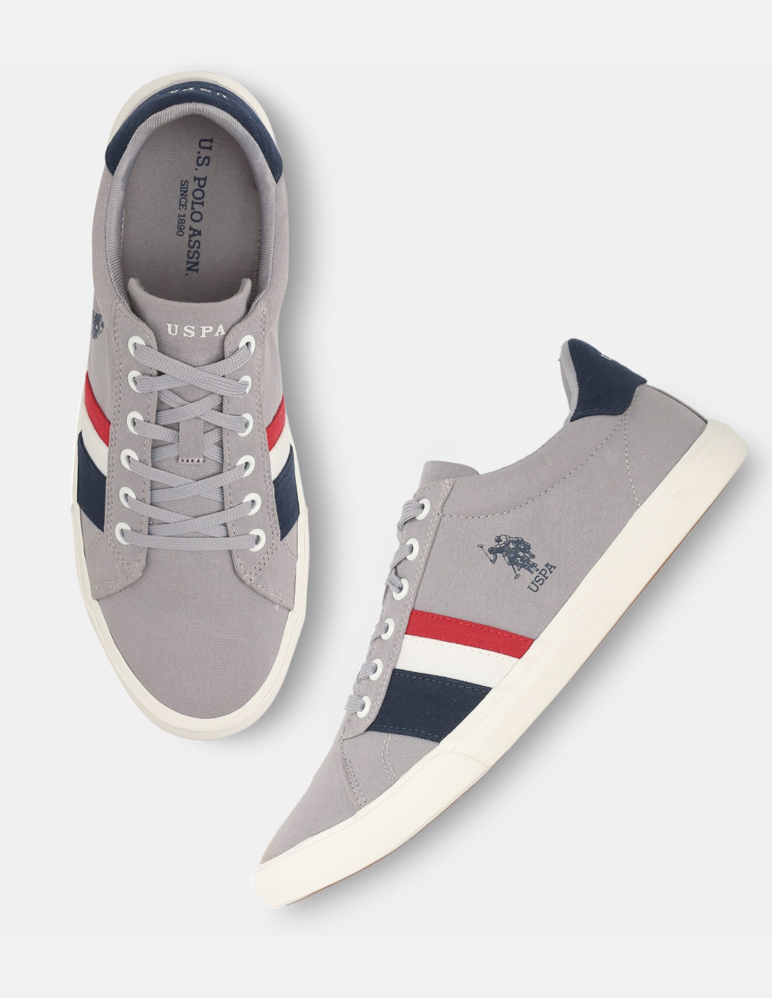 Men Striped Round Toe Abor 5.0 Sneakers Grey - U.S. Polo Assn. India | Large