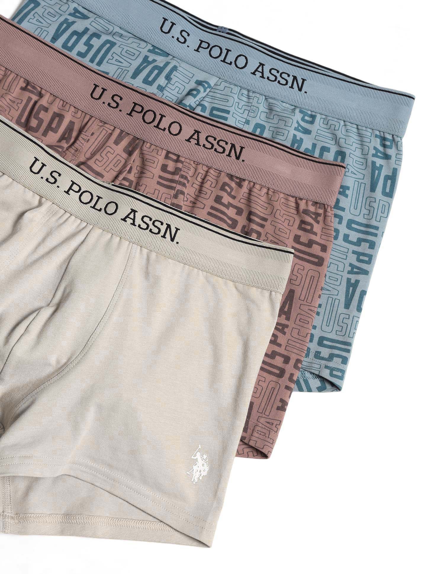 Solid Breathable OET17 Trunks - Pack Of 3 Aop Stone Blue, Aop Antler and Oatmeal Solid - U.S. POLO ASSN. | Large