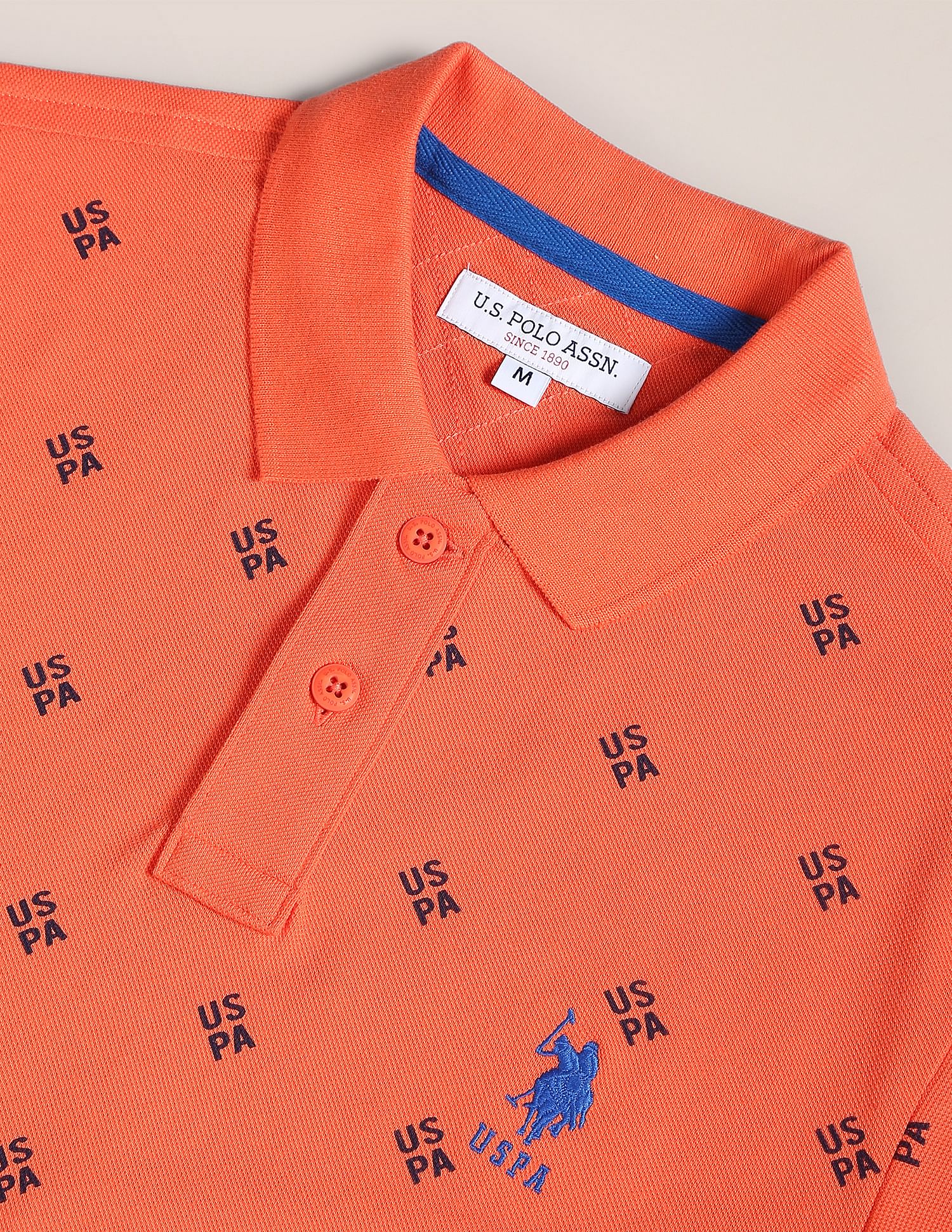 Geometric Brand Print Polo Shirt Orange - U.S. Polo Assn. India | Large