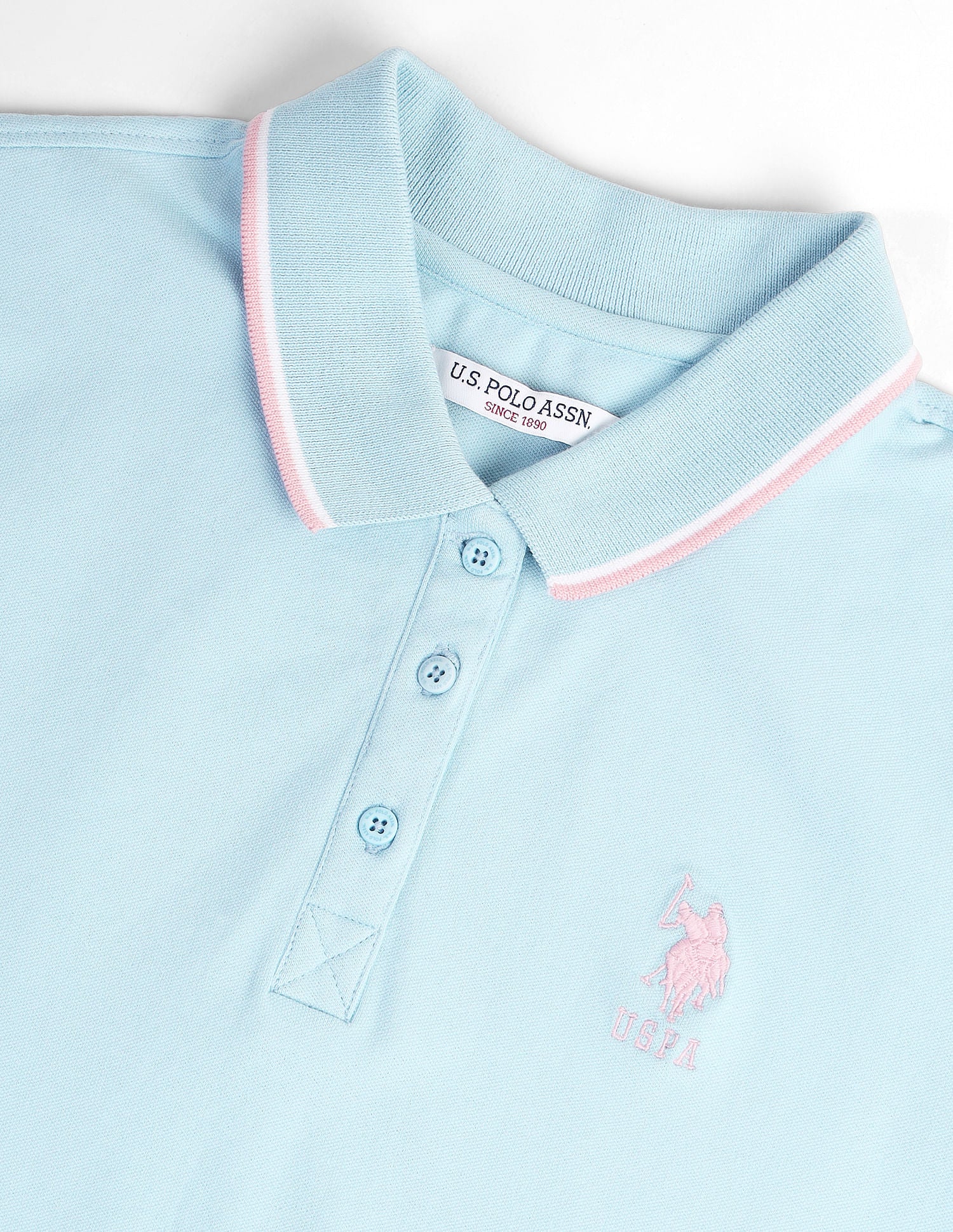 Tipped Collar Cotton Polo Shirt Light Blue - U.S. POLO ASSN. | Large