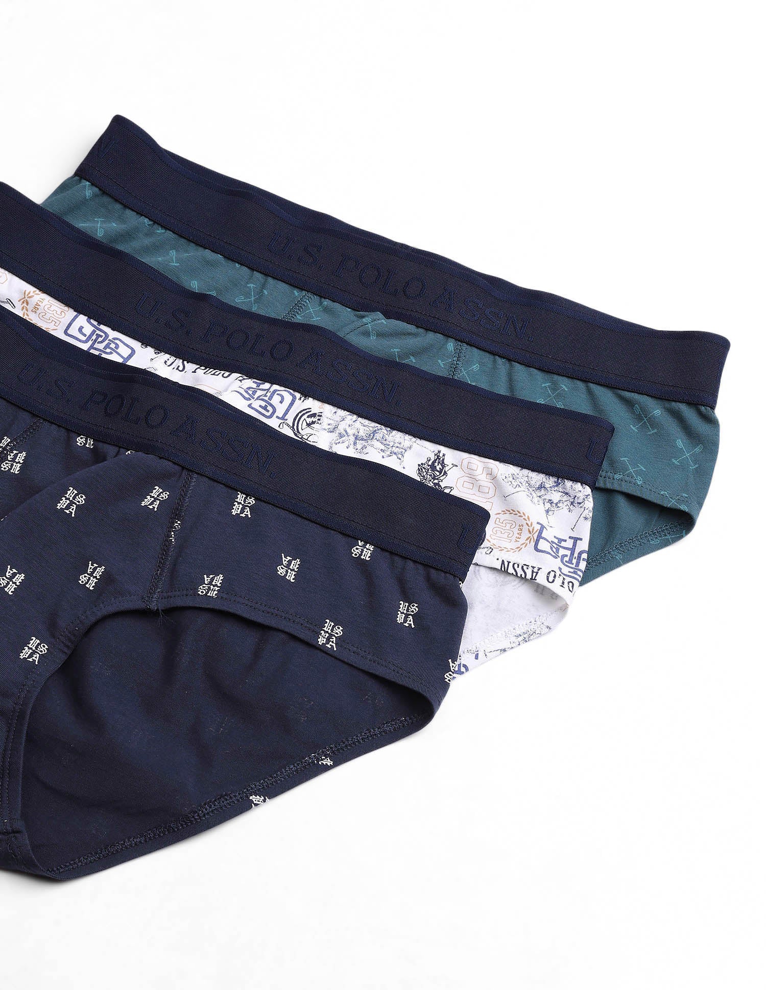 Low Rise Printed OEB16 Briefs - Pack Of 3 Navy, White and Stargazer - U.S. POLO ASSN. | Large