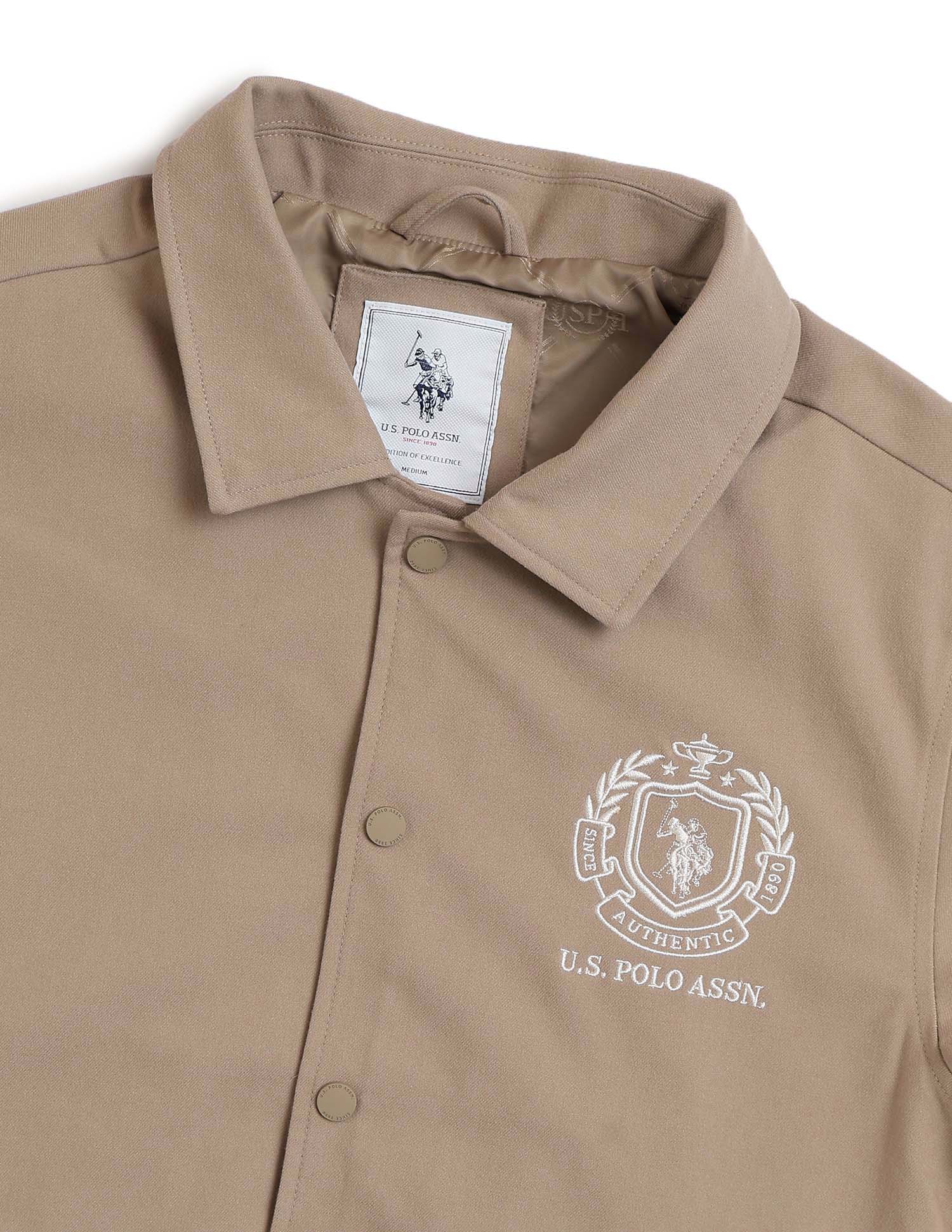 Equestrian Aisle Theater Regular Fit Varsity Jacket Khaki - U.S. POLO ASSN. | Large