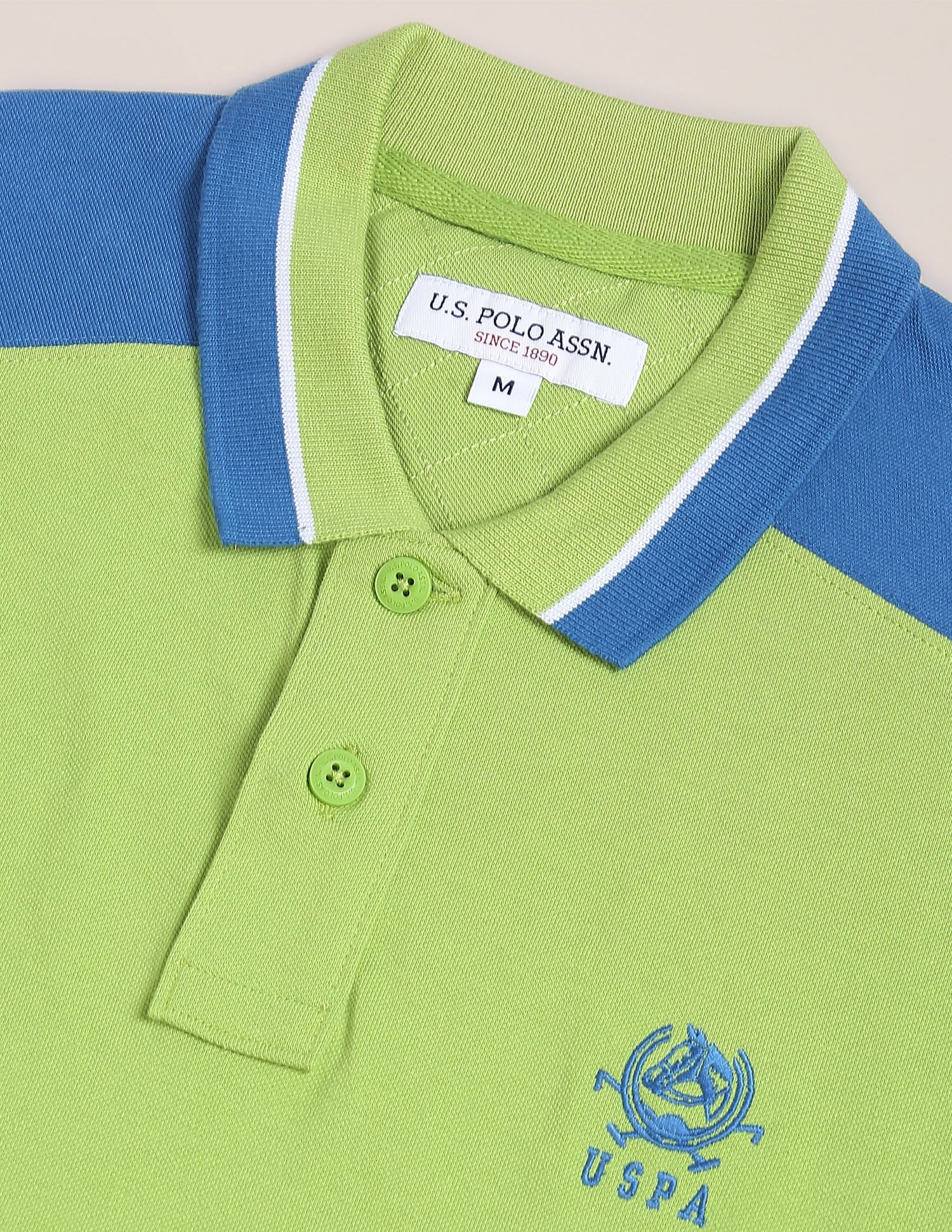 Colour Block Cotton Polo Shirt Light Green and Blue - U.S. POLO ASSN. | Large