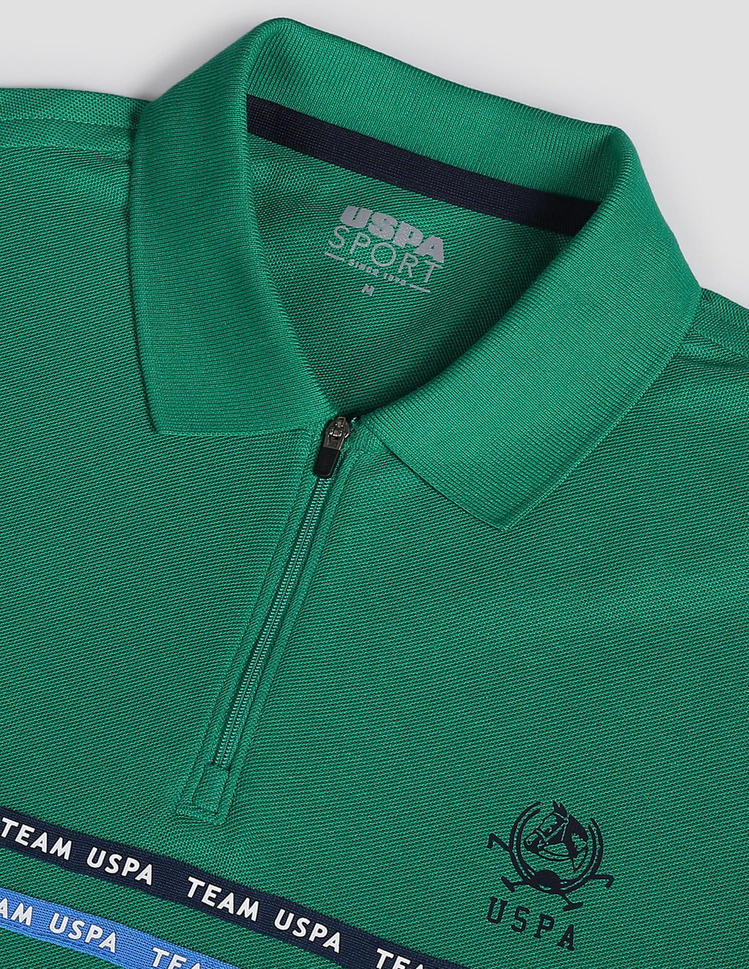 Brand Tape Zipper Active Polo Shirt Green - U.S. POLO ASSN. | Large