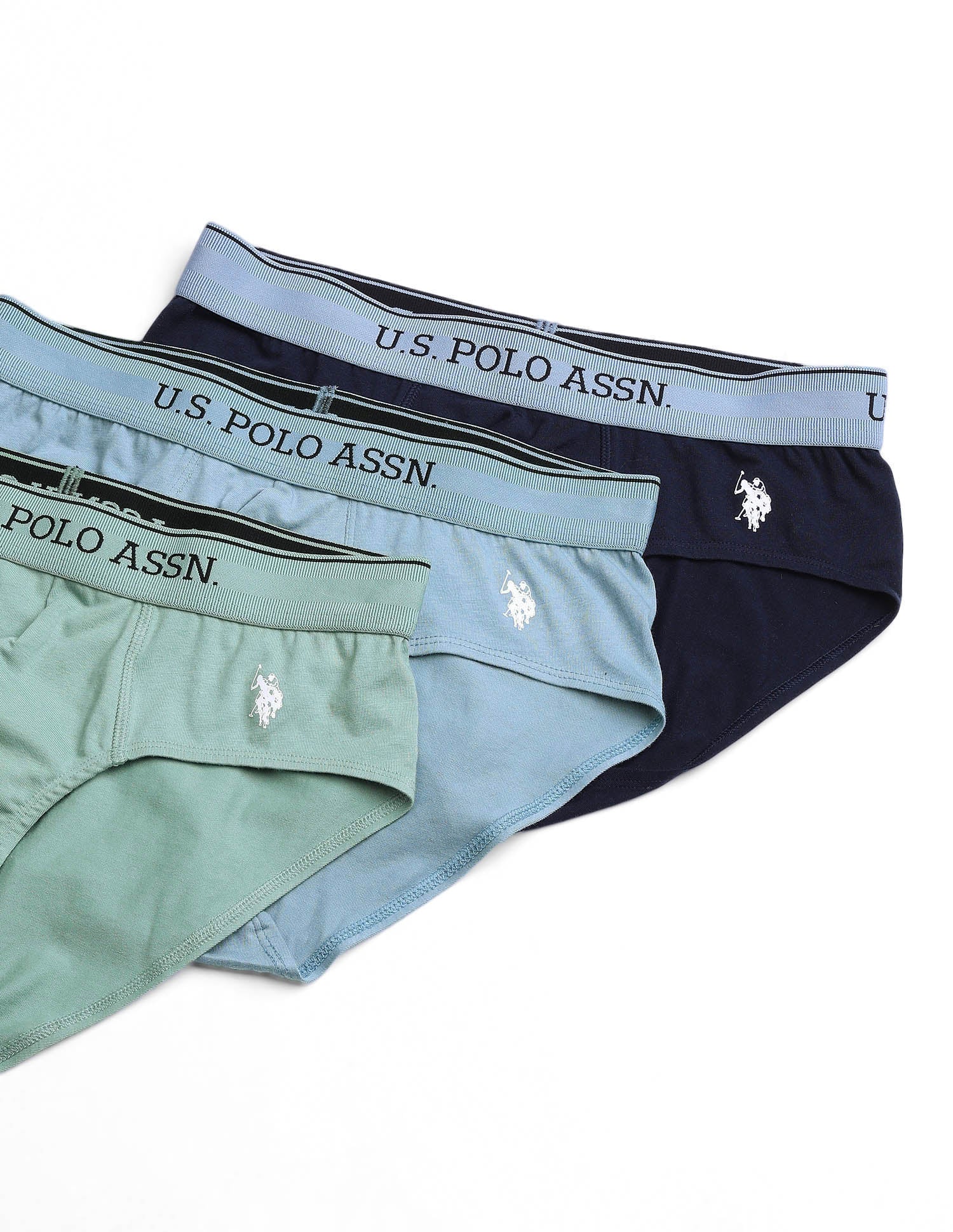 Solid Low Rise OEB15 Briefs - Pack Of 3 Navy, Stone Blue and Granite Green - U.S. POLO ASSN. | Large
