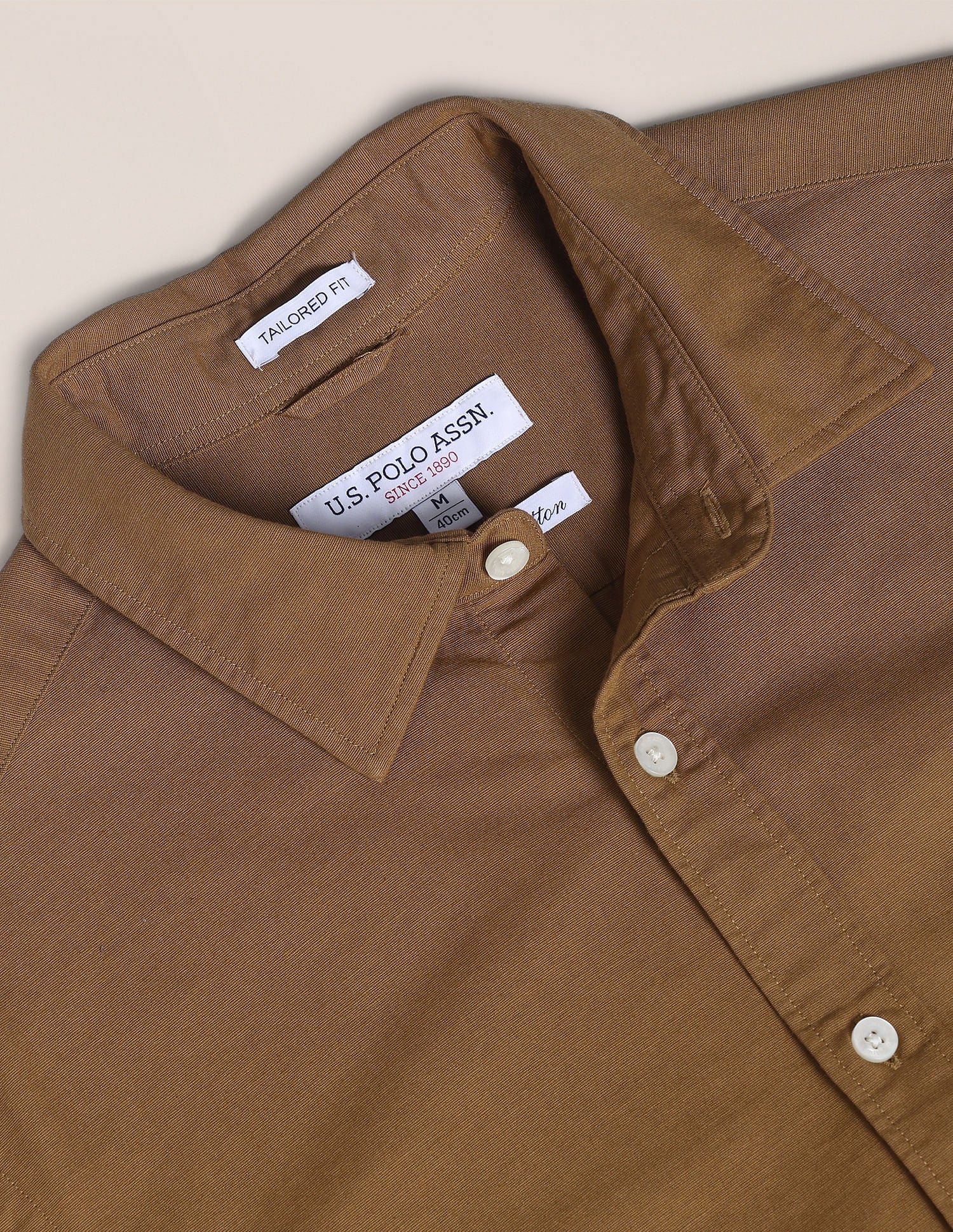 Solid Fil-a-fil Shirt Dark Khaki - U.S. POLO ASSN. | Large