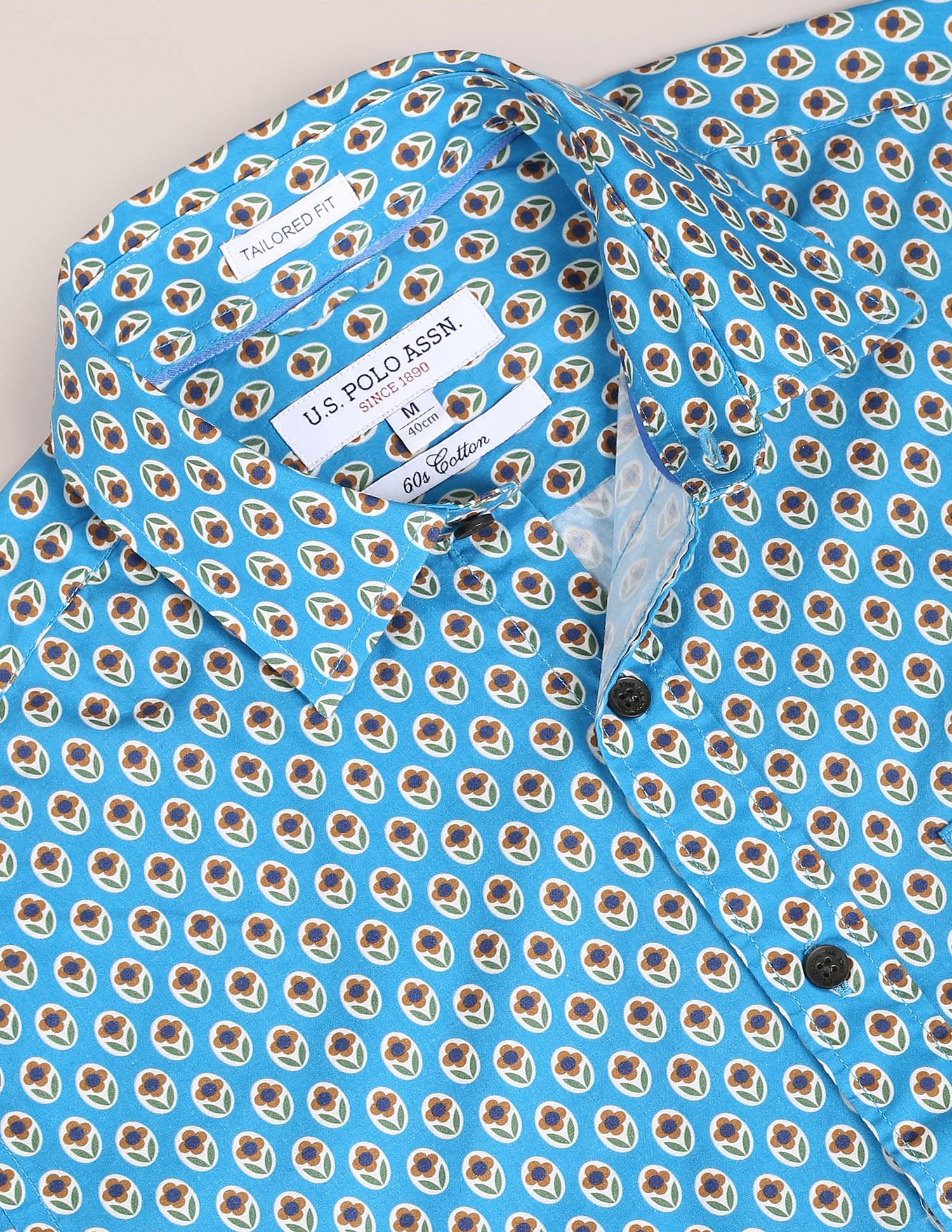 Floral Print Cotton Shirt Light Teal - U.S. Polo Assn. India | Large