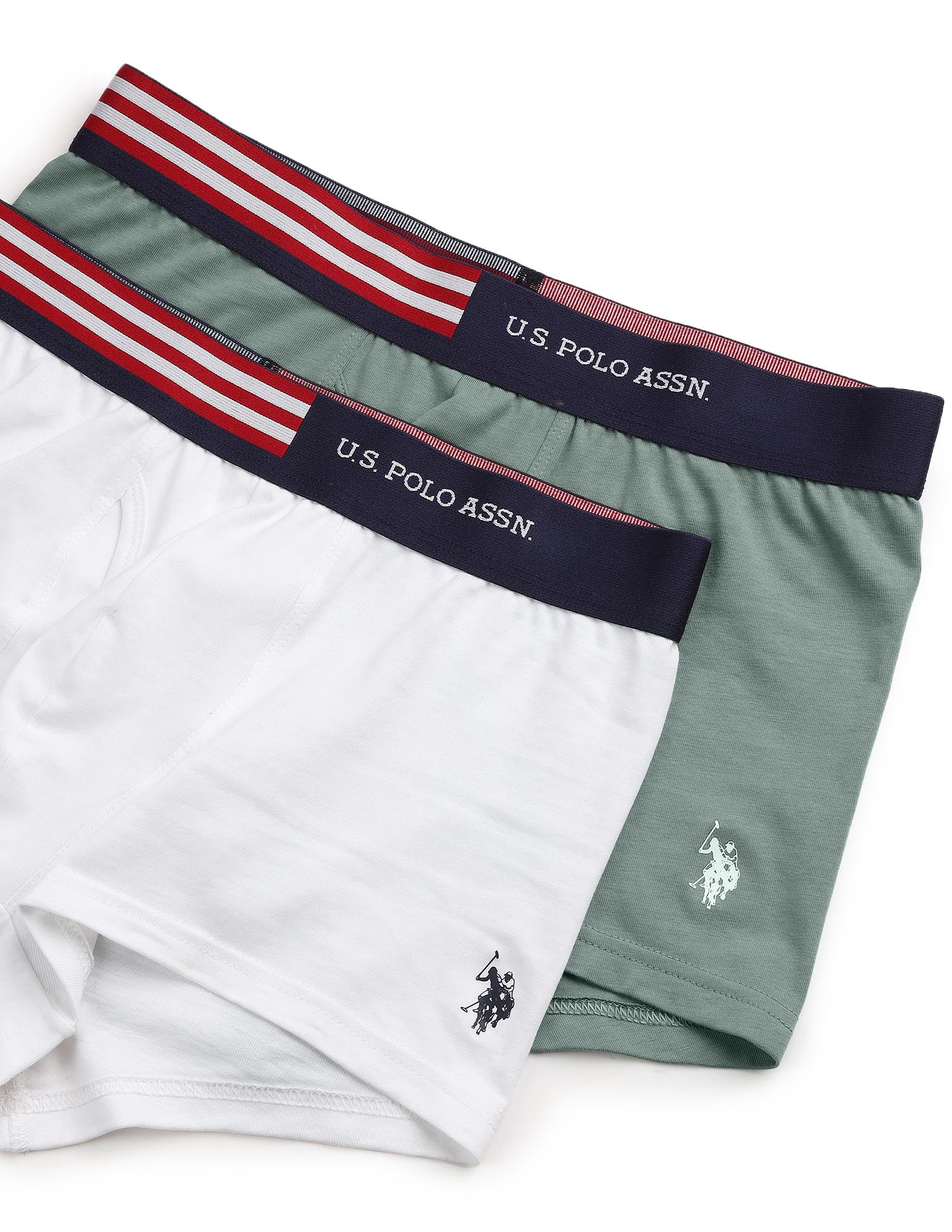 Striped Waistband OET19 Trunks - Pack Of 2 Uspa White and Chinon Green - U.S. Polo Assn. India | Large