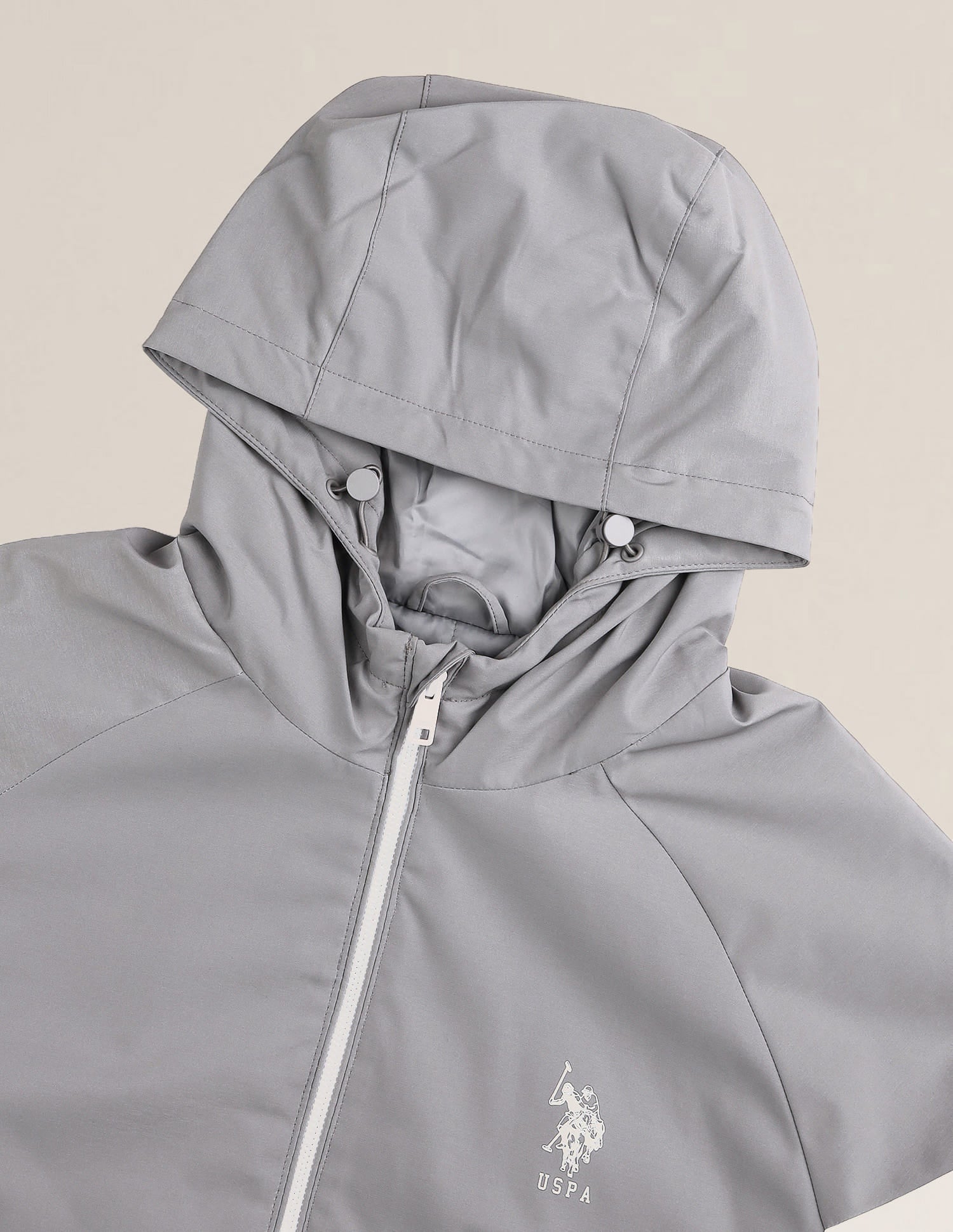 Colour Block Logo Hooded Jacket Grey and White - U.S. Polo Assn. India | Large