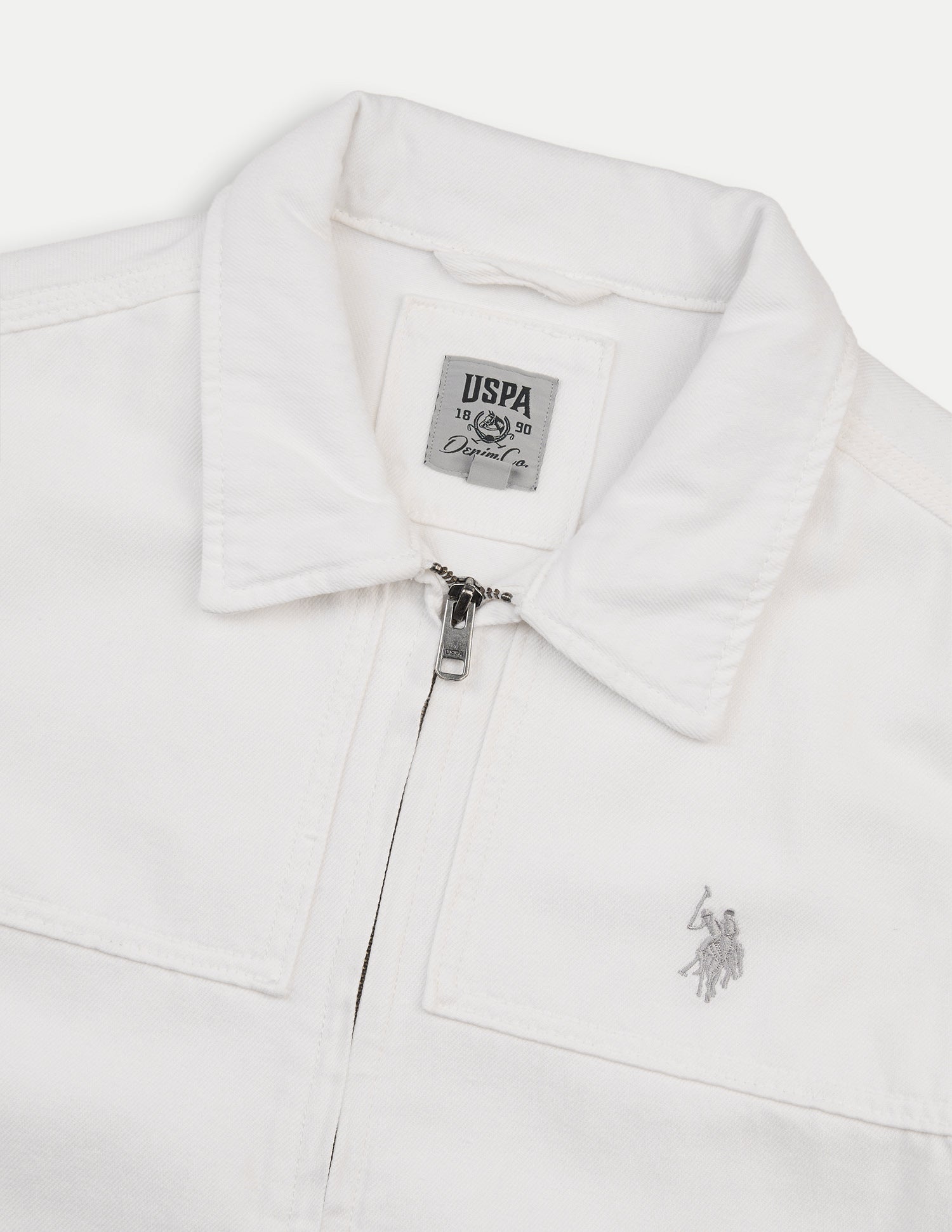 Solid Regular Fit Trucker Jacket White - U.S. Polo Assn. India | Large