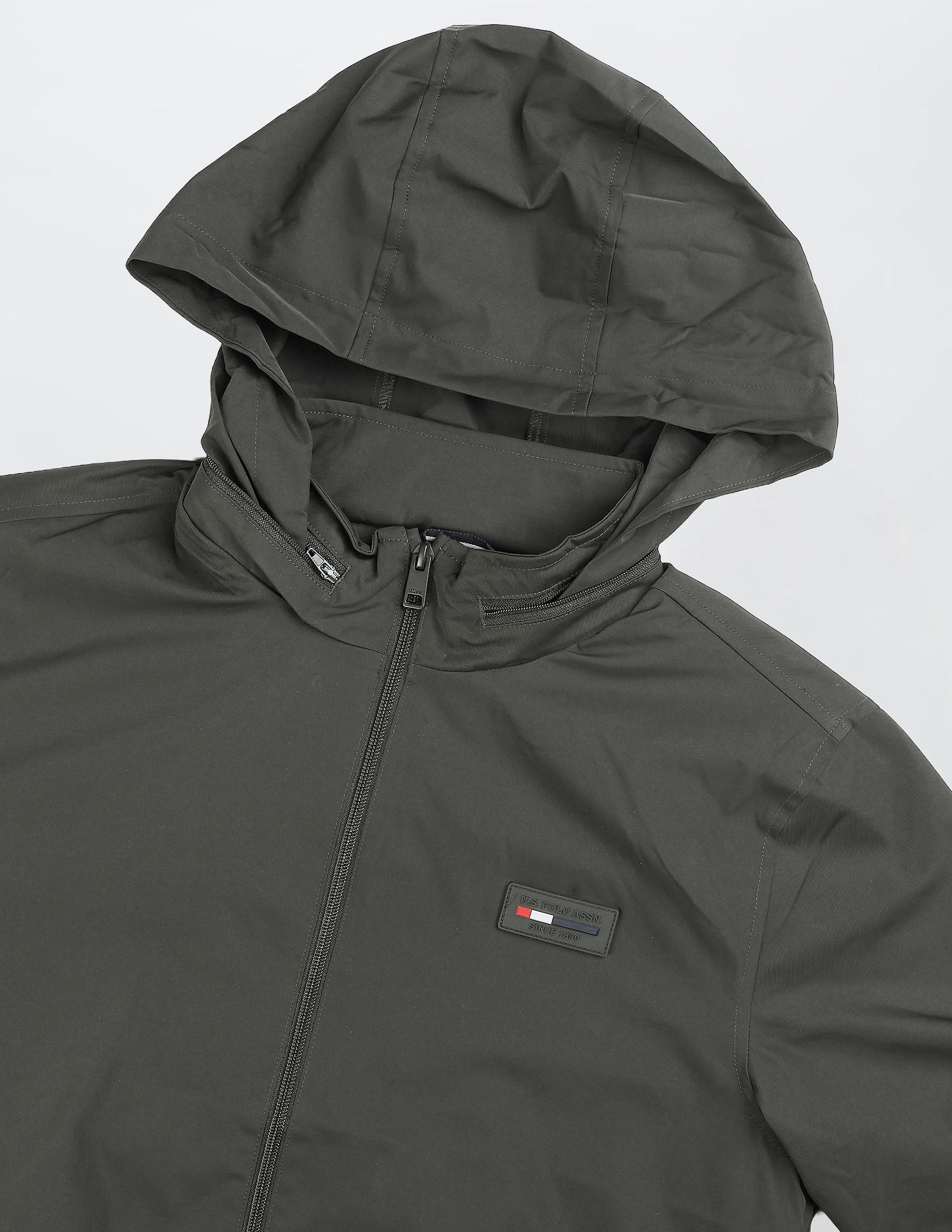 Regular Fit Solid Packable Hood Jacket Dark Olive - U.S. Polo Assn. India | Large