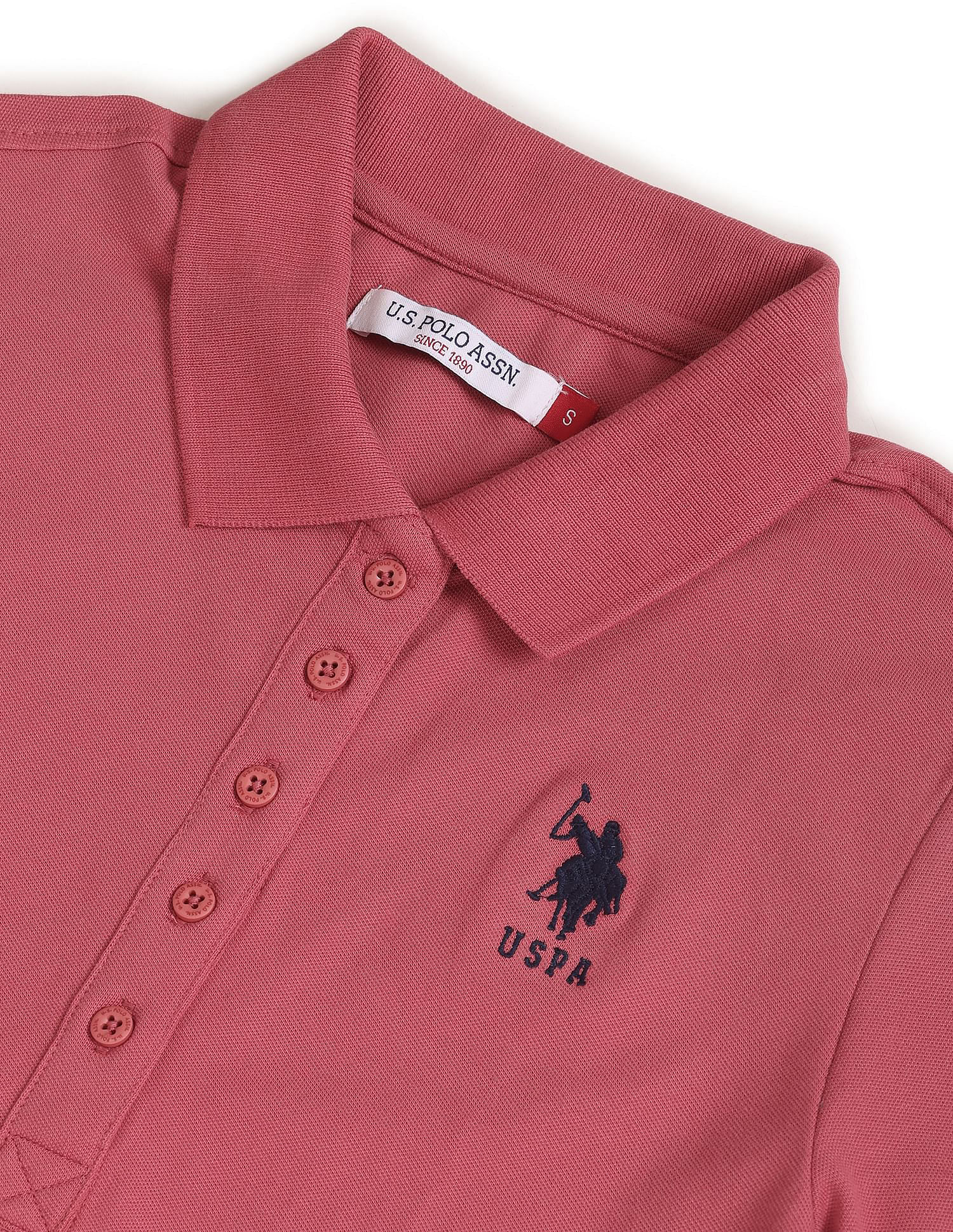 Ribbed Collar Solid Polo Shirt Pink - U.S. POLO ASSN. | Large