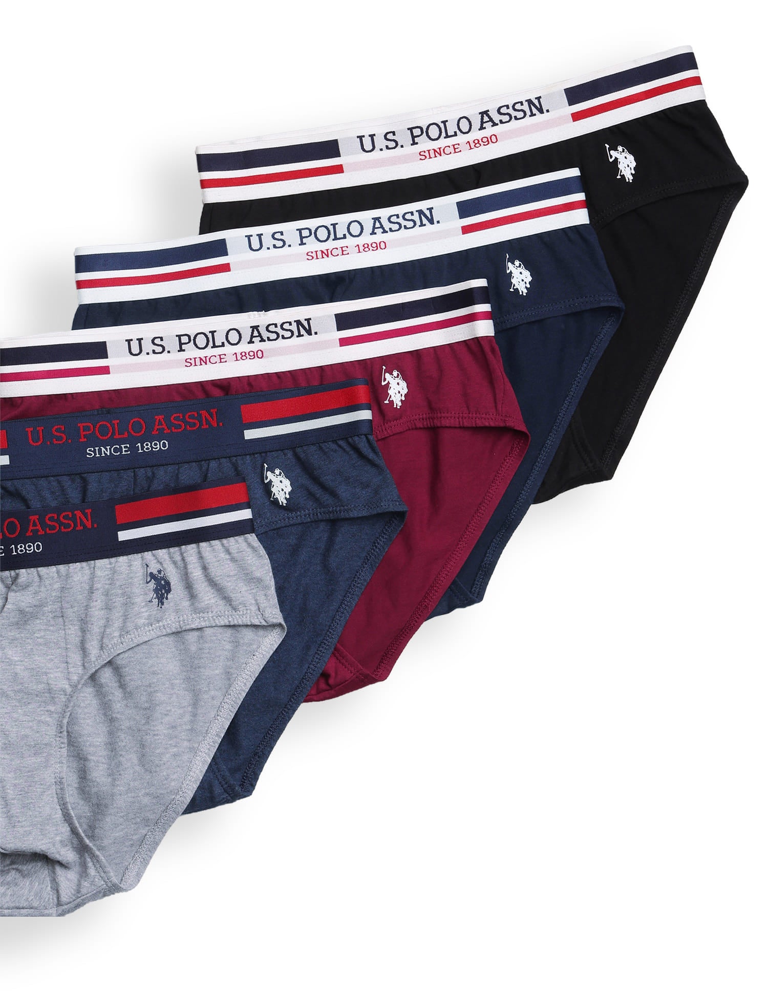 Solid Cotton I006-P5 Briefs - Pack Of 5 Multi-colour - U.S. Polo Assn. India | Large