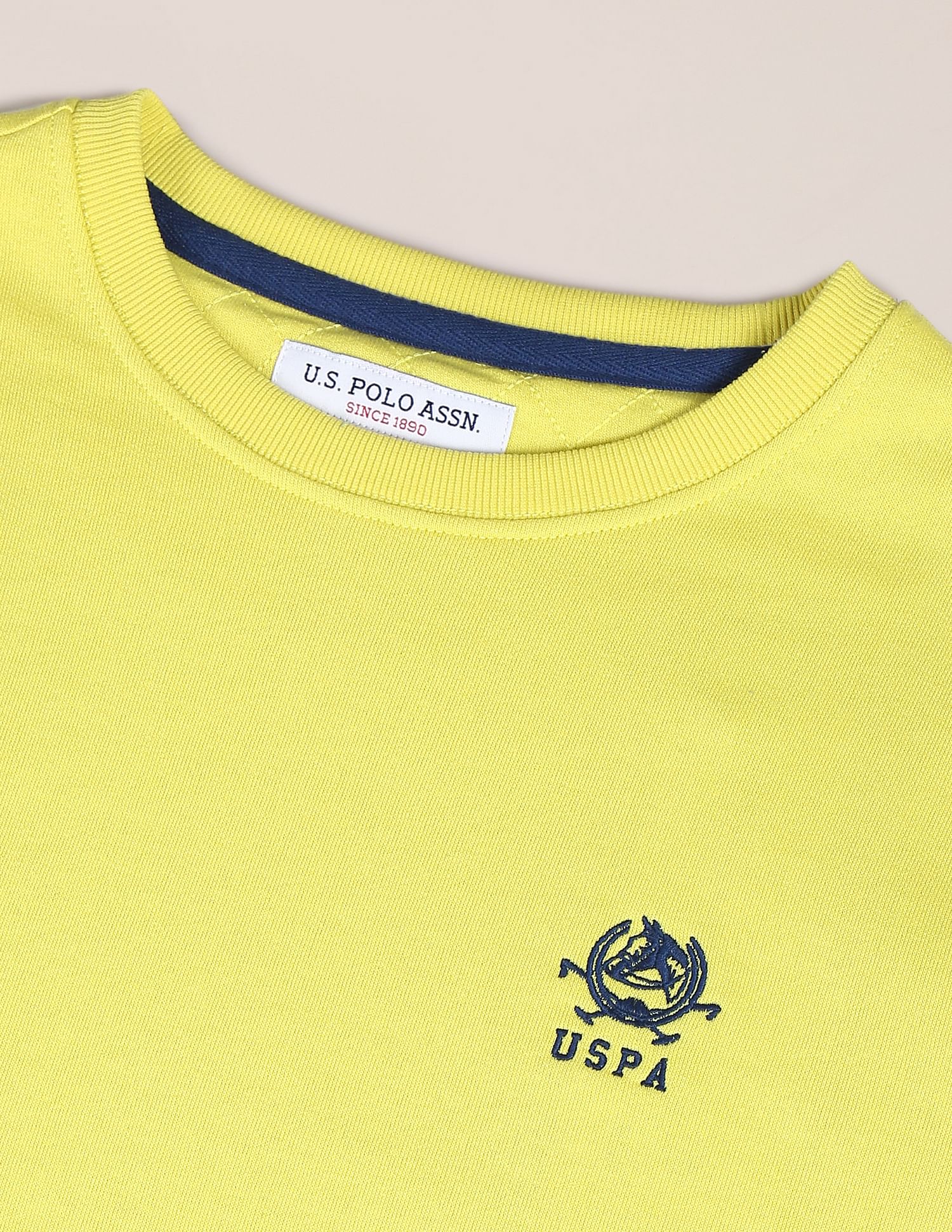 Embroidered Logo Crew Neck Sweatshirt Light Yellow - U.S. POLO ASSN. | Large