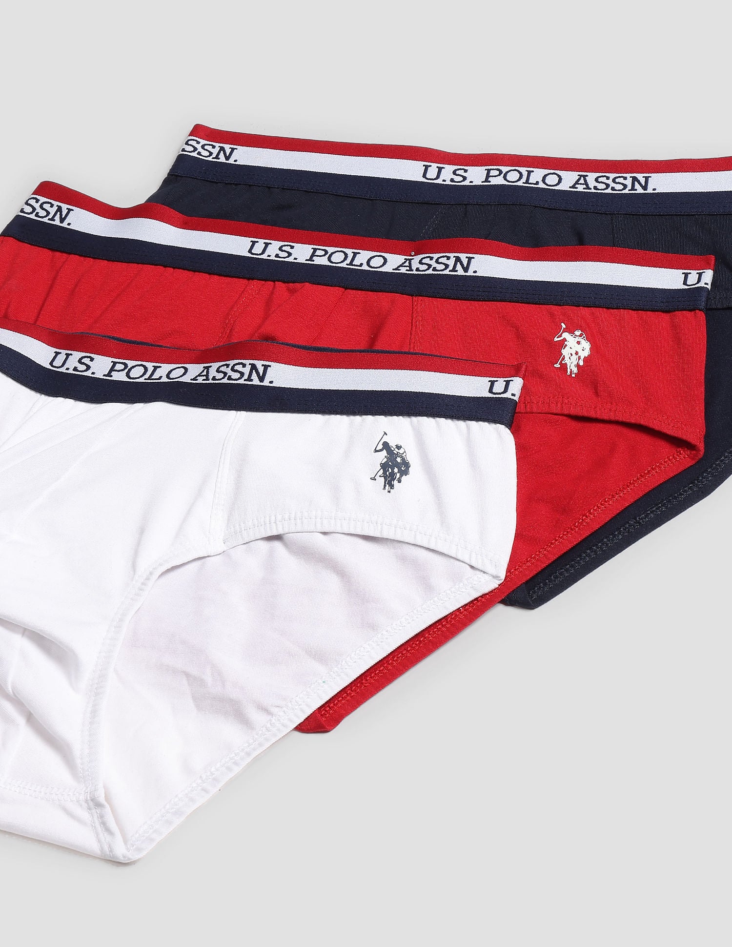 Elasticized Waist Solid EB002 Briefs  - Pack Of 3 Red, Navy And White - U.S. POLO ASSN. | Large