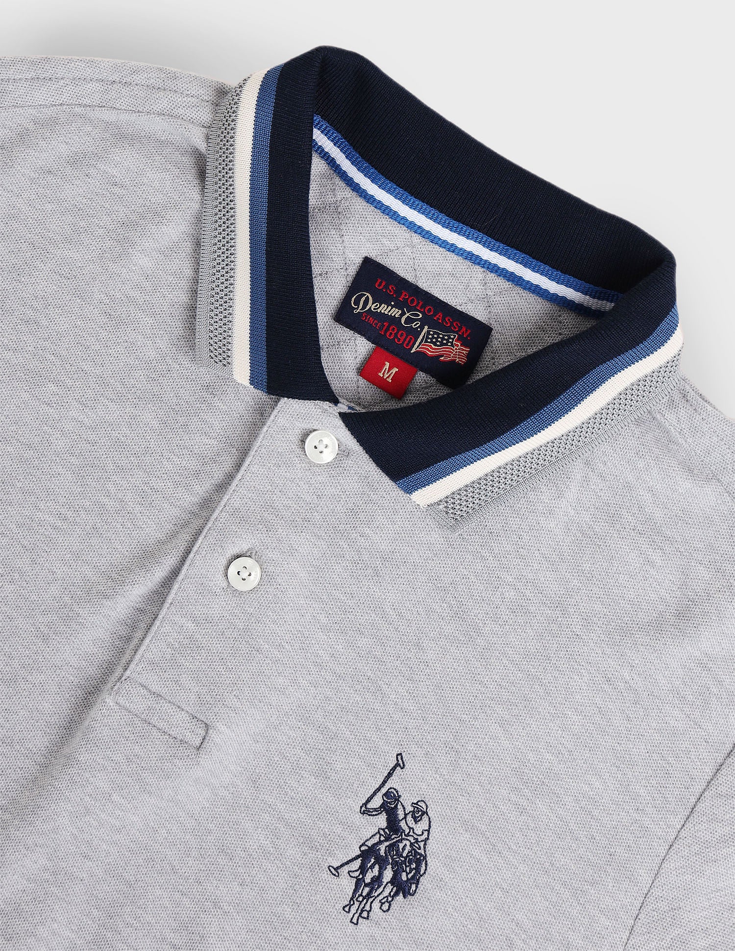 Muscle Fit Heathered Polo Shirt Grey - U.S. Polo Assn. India | Large