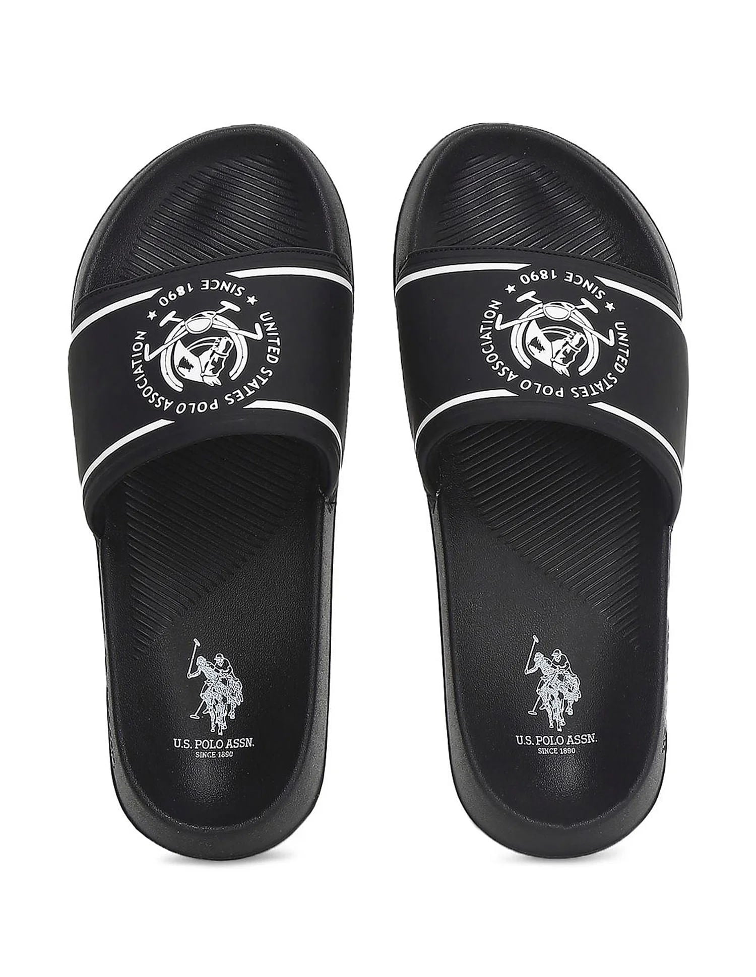 Men Brand Print Zane 5.0 Slides Black - U.S. POLO ASSN. | Large