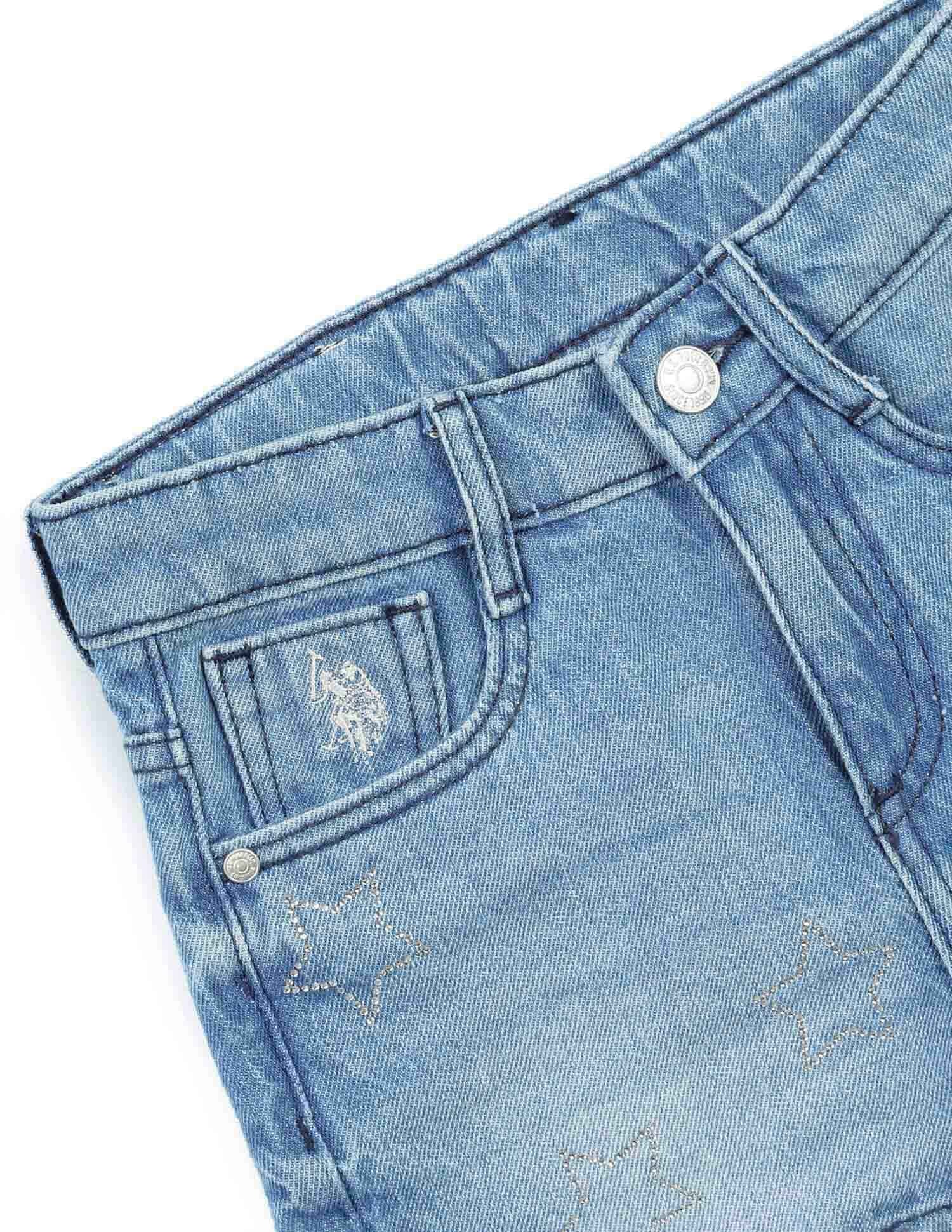 Girls Denim Solid Shorts Blue - U.S. POLO ASSN. | Large