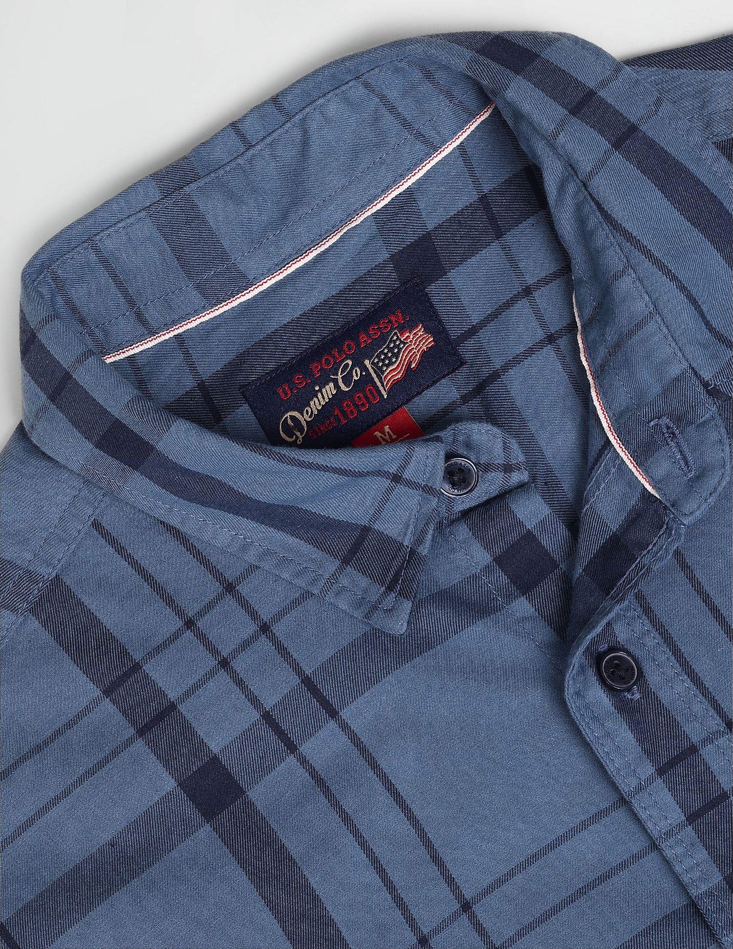 Tartan Check Cotton Twill Formal Shirt Blue - U.S. POLO ASSN. | Large